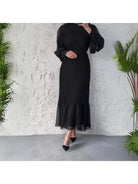 Blue Hannah™ pleated elegant dress by Lumina Vancouver, featuring a sophisticated design, perfect for formal occasions.