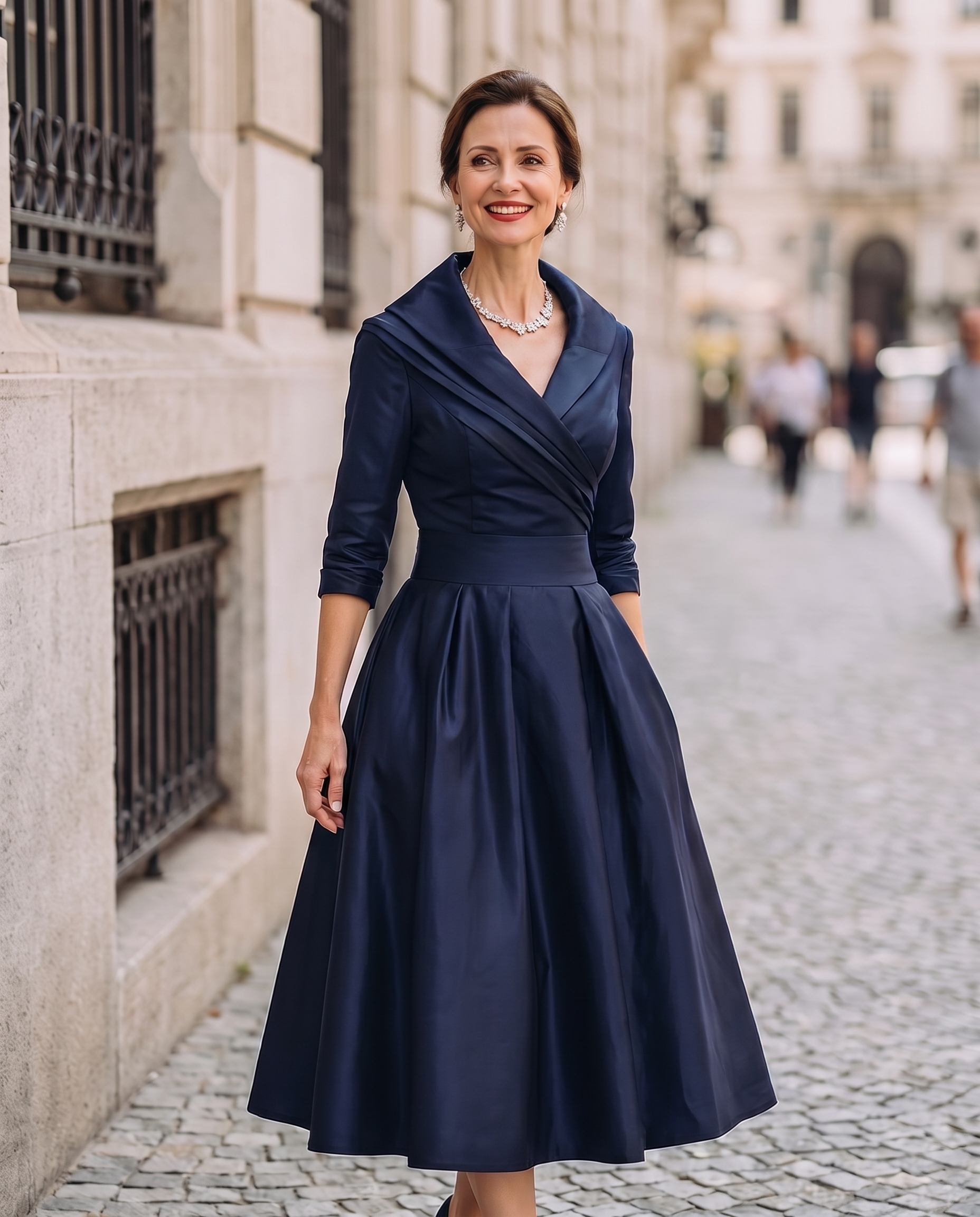 Vintage Aurora Midi Dress by Lumina Wear featuring a flowy fabric, elegant design, and a classic midi length.