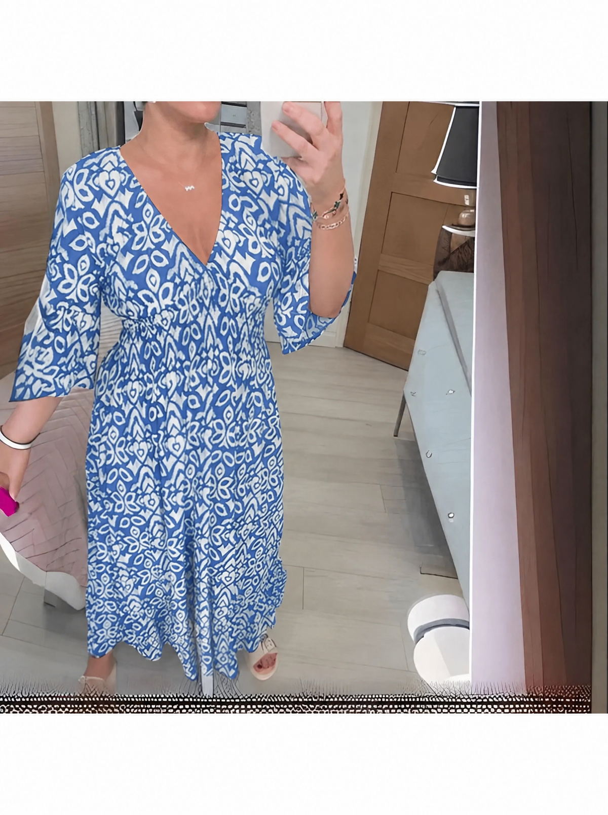 Elviira - Boho Printed Dress in Blue