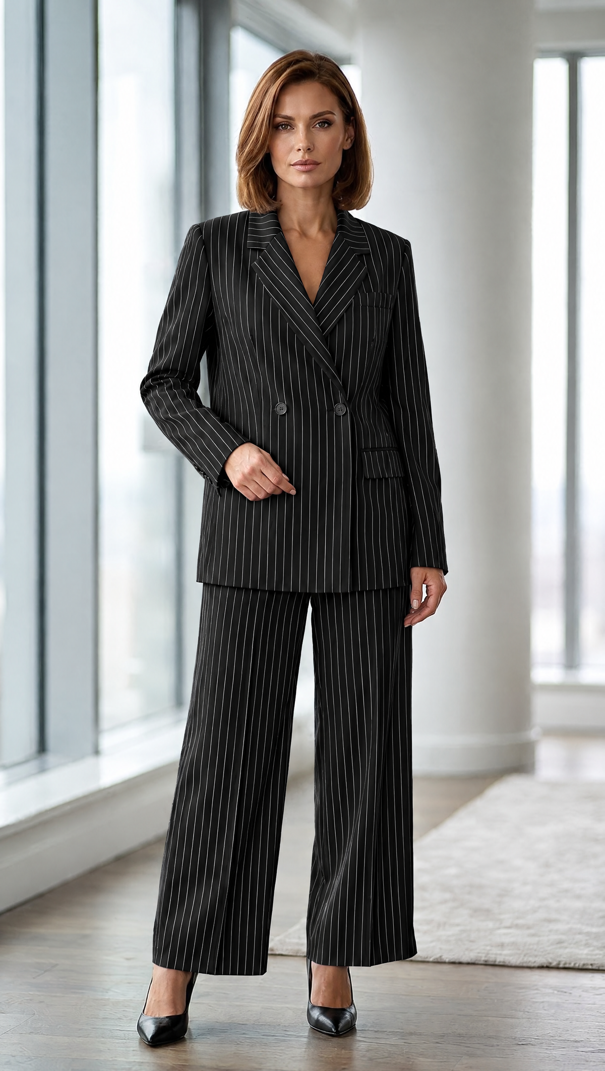 Isabelle double-breasted suit set in Black