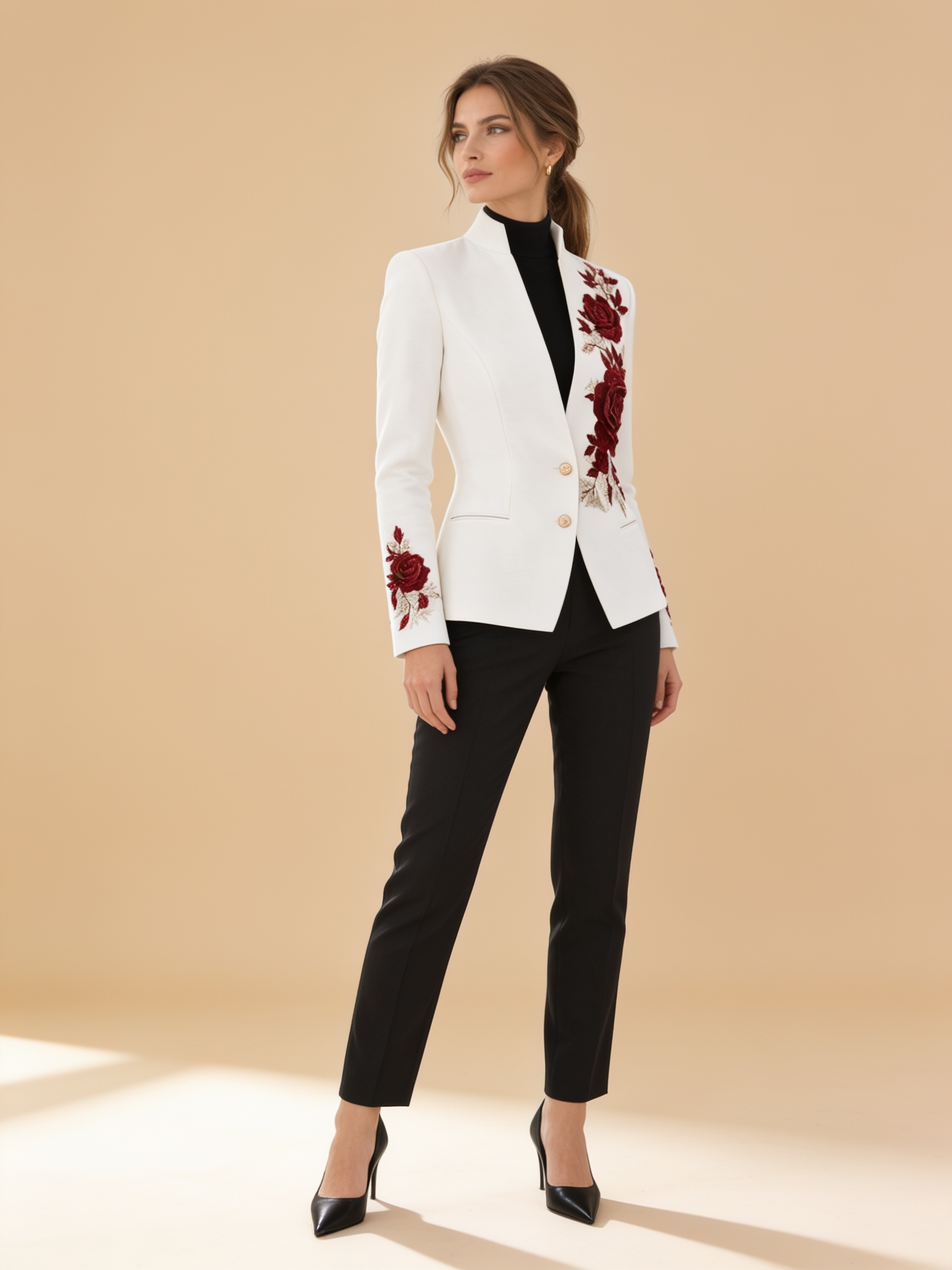 Lumina Wear Paulette embroidered white blazer with tailored fit and intricate embroidery