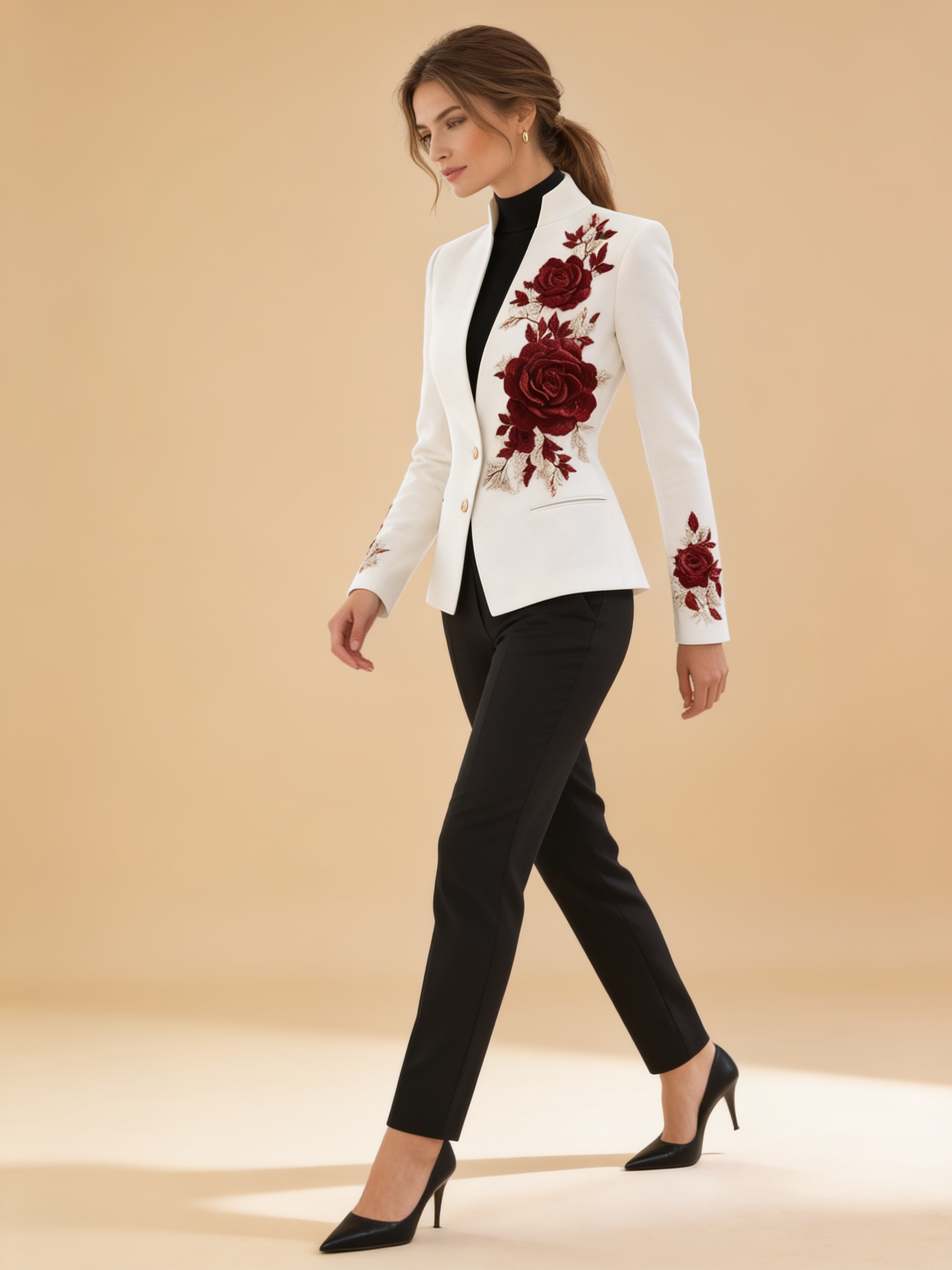 Lumina Wear Paulette embroidered white blazer with tailored fit and elegant detailing