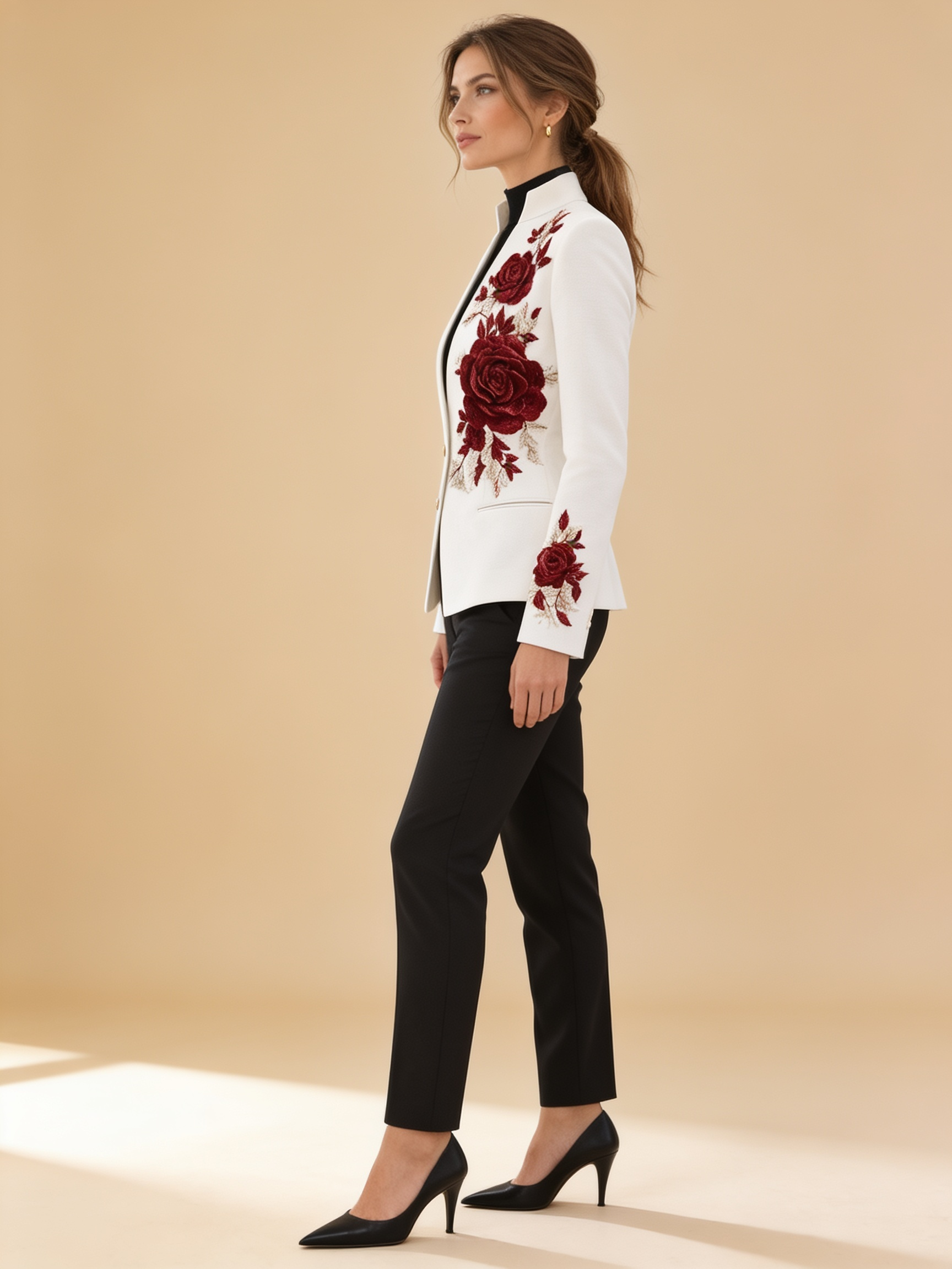Paulette embroidered white blazer by Lumina Wear, featuring elegant stitched detailing and a tailored fit
