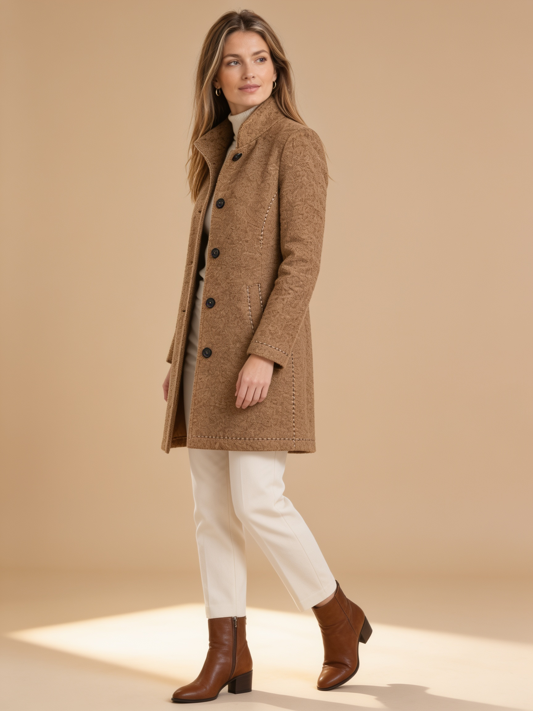Lumina Wear Isabella elegant mid-length coat with notch collar and button front