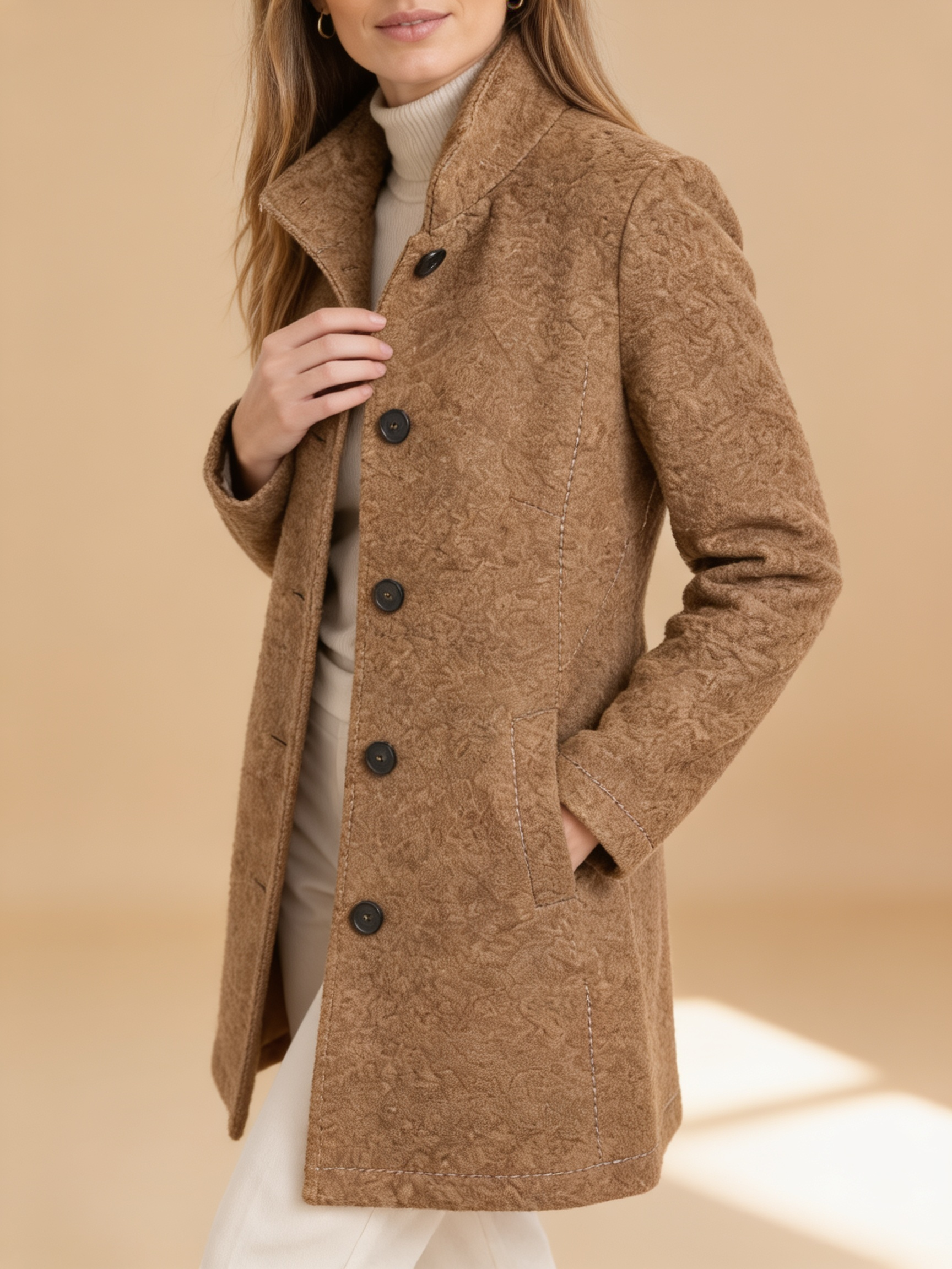 Lumina Wear Isabella elegant mid-length coat with notch collar and button front