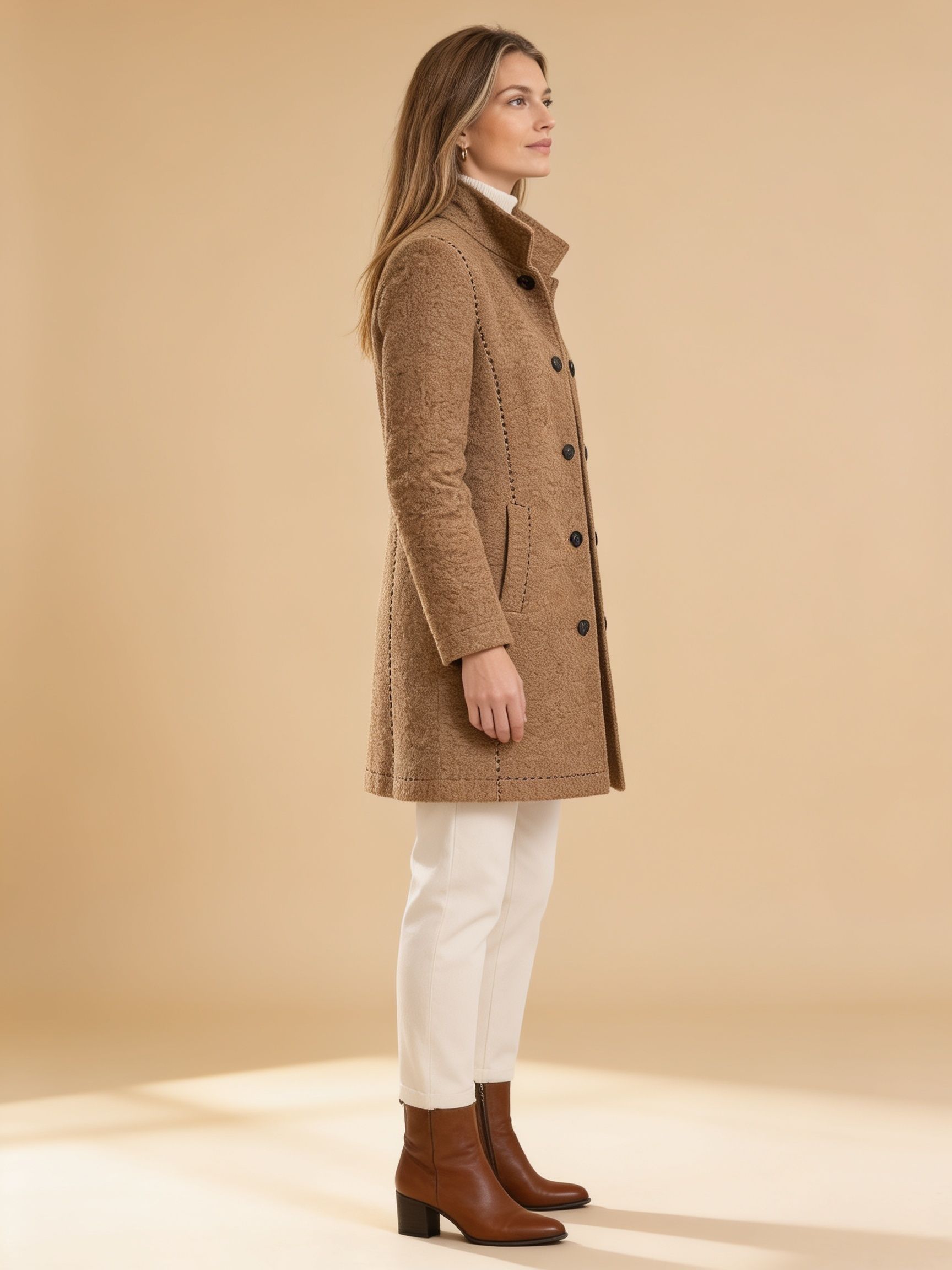 Lumina Wear Isabella elegant mid-length coat with notch collar and button front