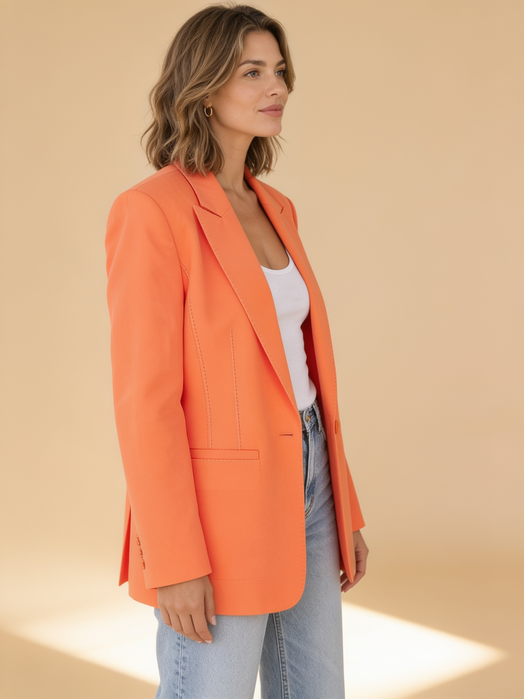 Lumina oversized relaxed blazer with notched lapel in Isabella style, front view
