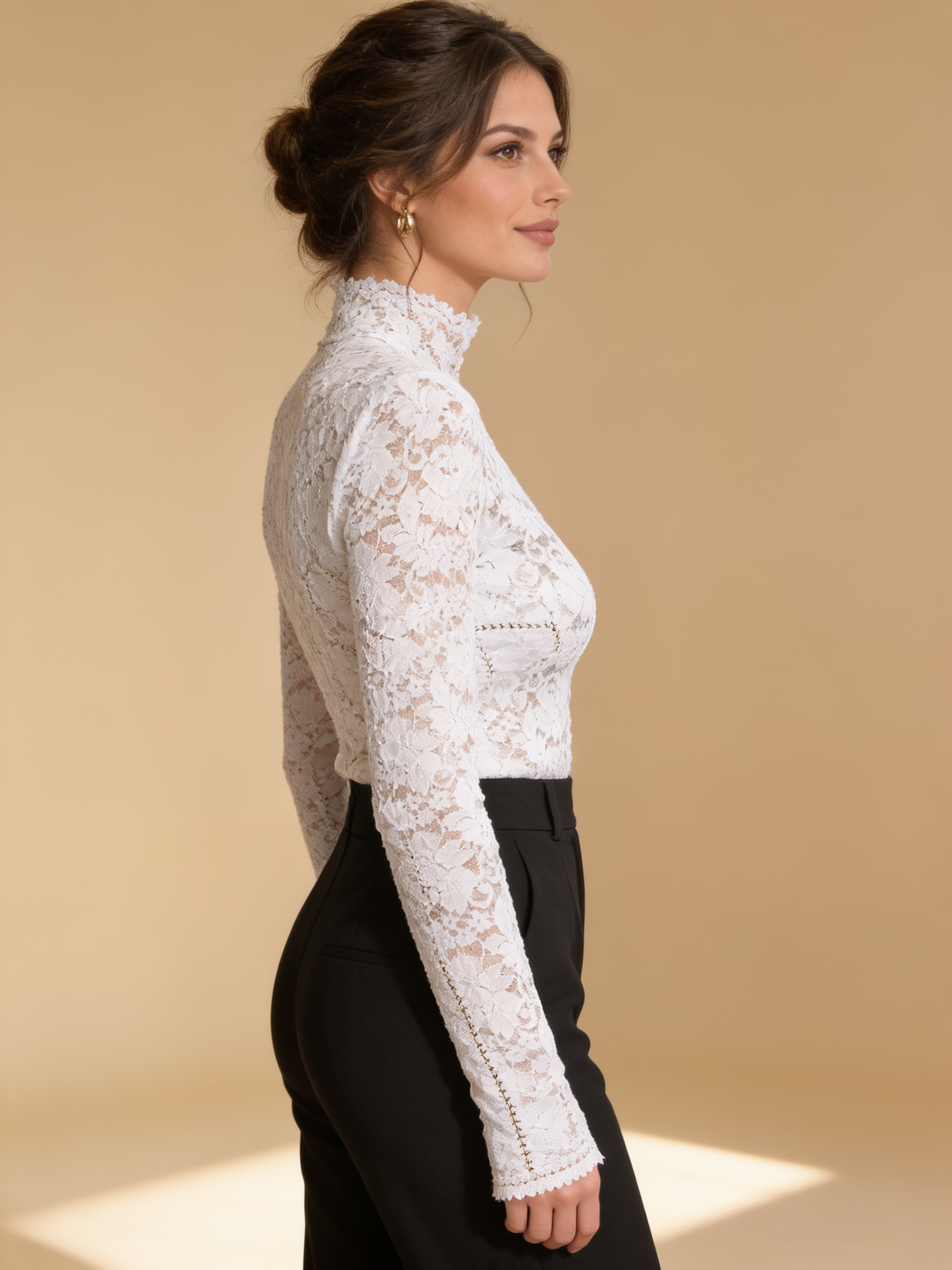 Lumina Wear Isabelle floral lace high-neck blouse with delicate lace detailing and elegant floral pattern