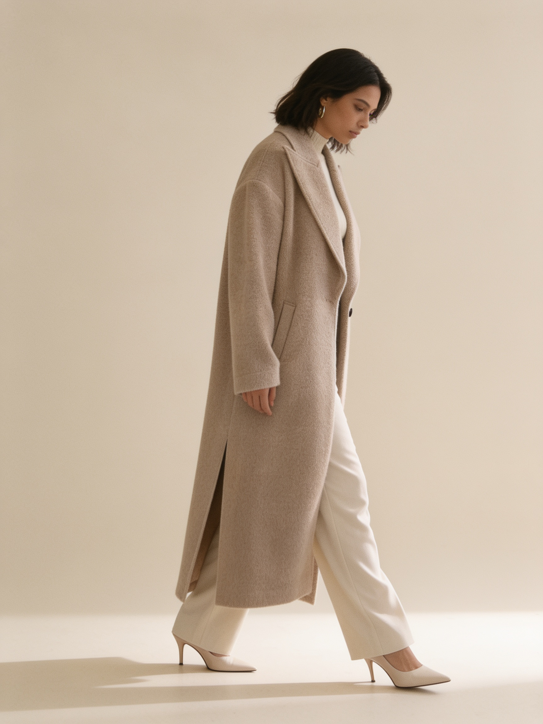 Lumina Wear Isabella long oversized wool-blend overcoat with notch lapels in a neutral tone