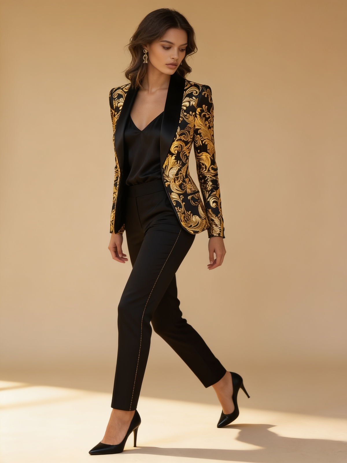 Lumina Wear Vivian satin blazer with baroque floral print and tailored lapels