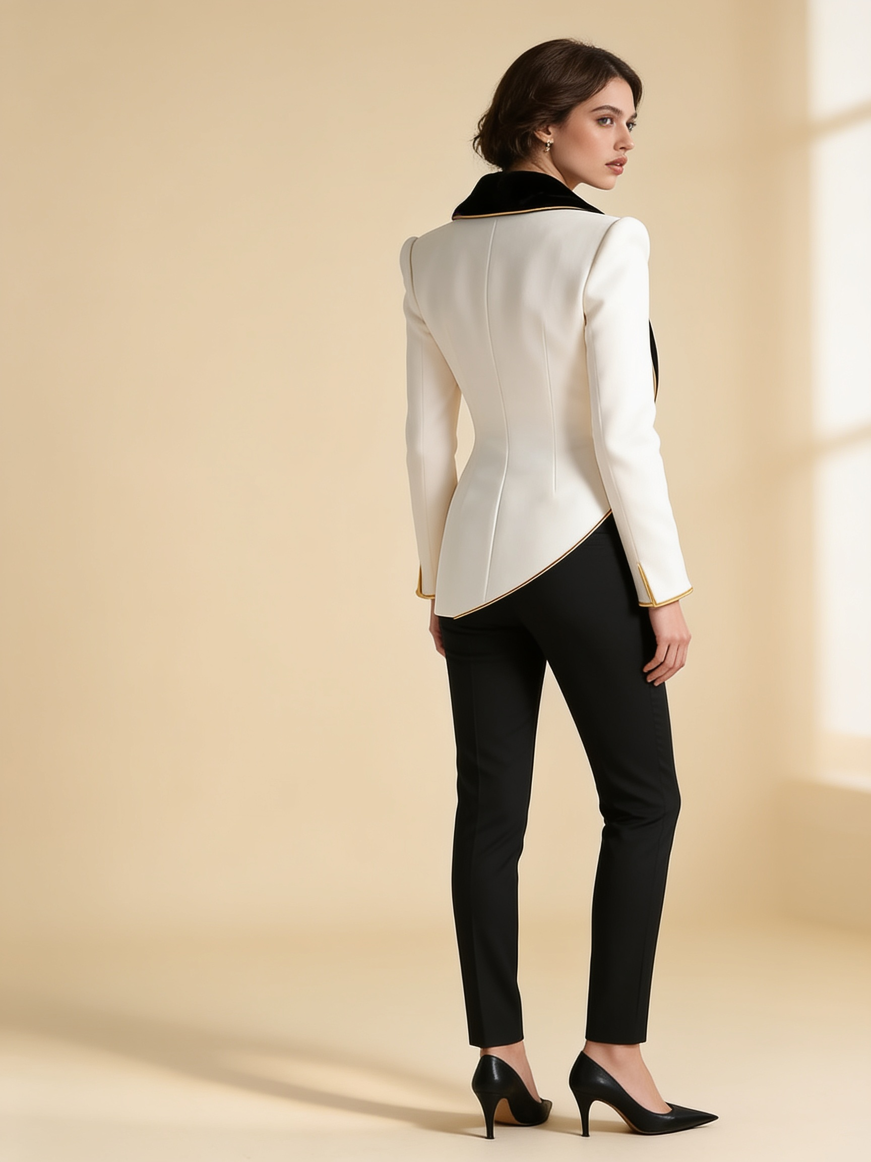 Lumina Wear Mireya asymmetrical white blazer with tailored fit and modern lapel detail