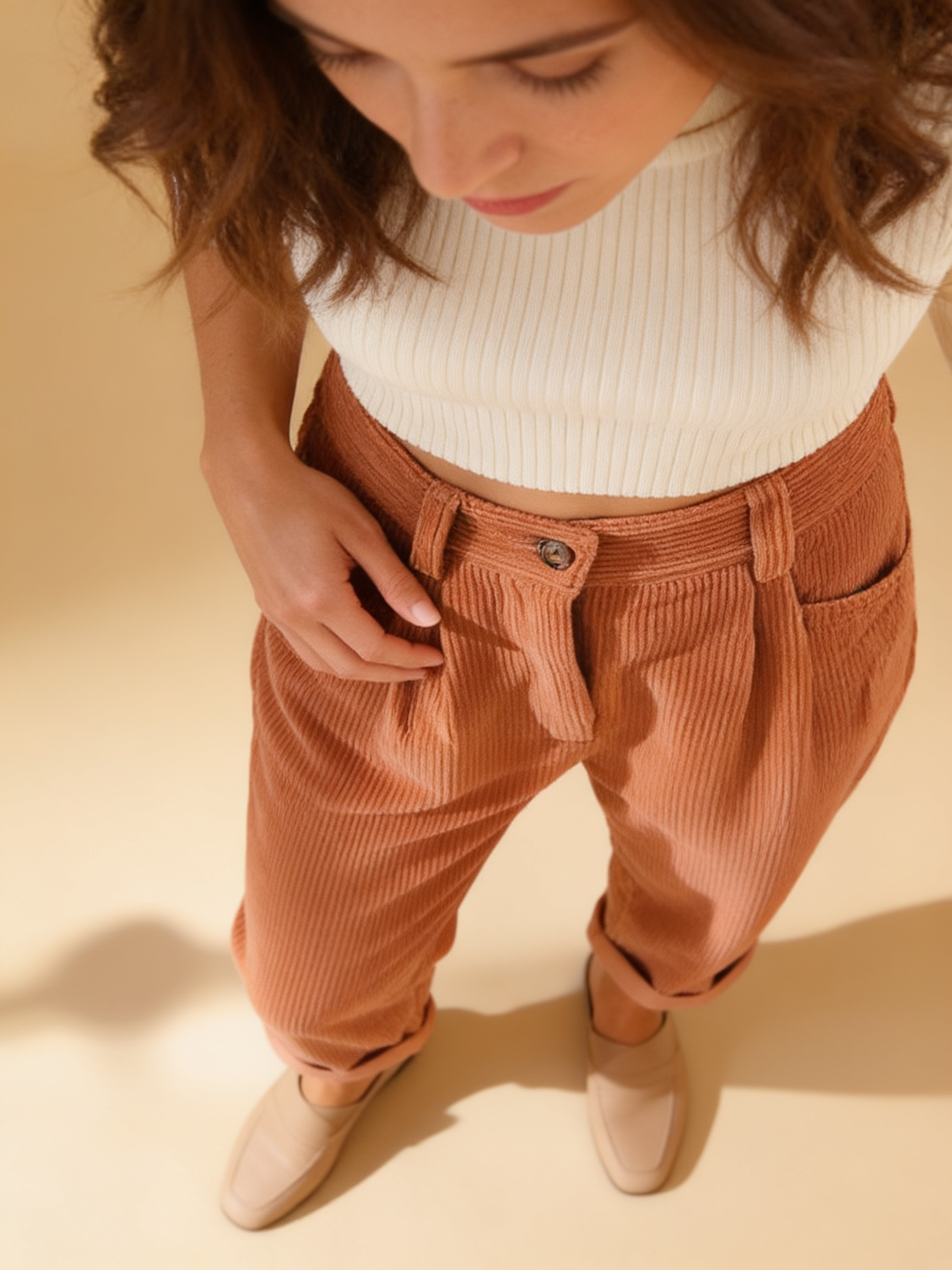 Lumina Wear Isabella chic corduroy trousers with a flattering fit, front view