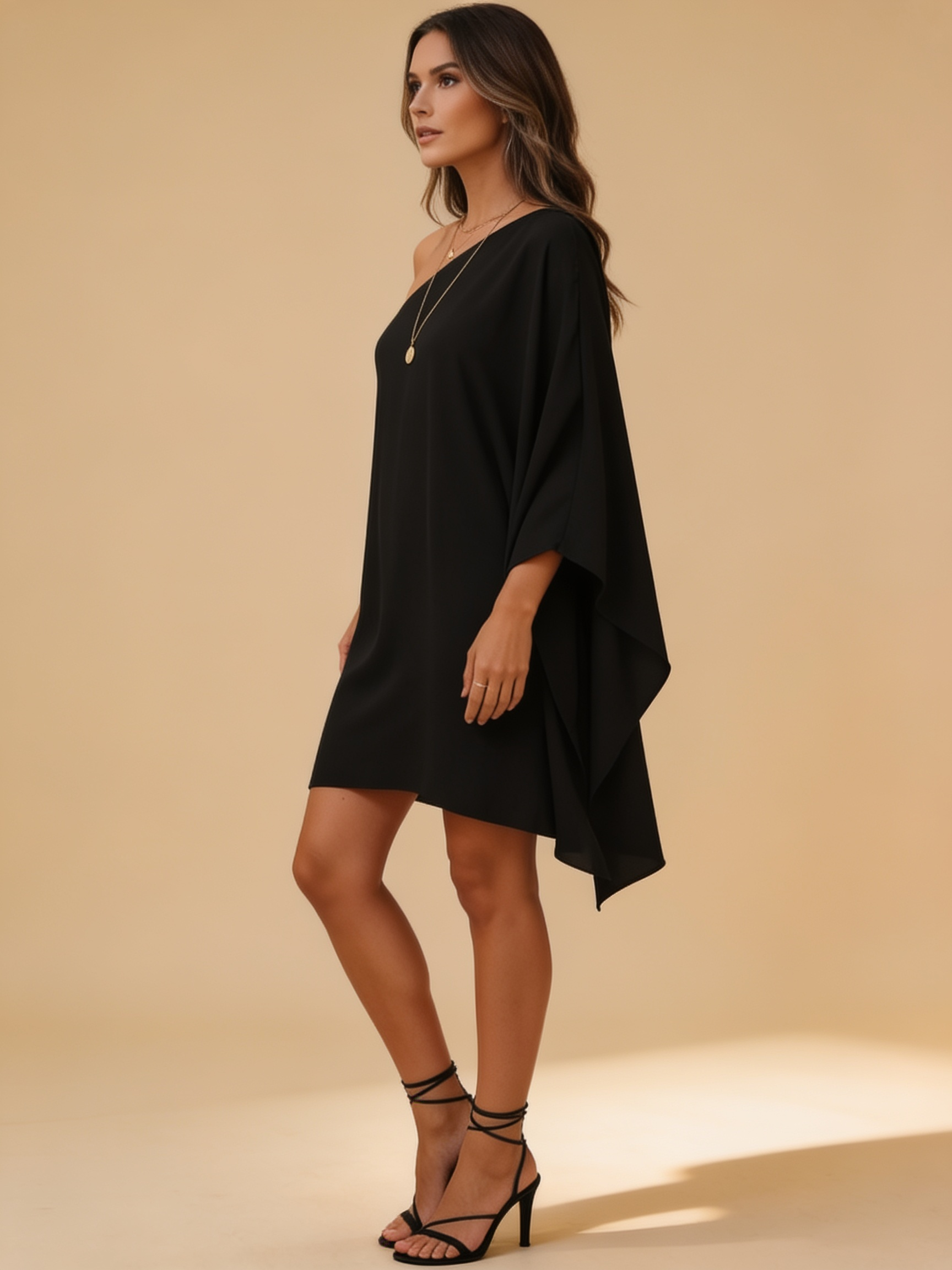 Lumina Wear Eclipse Nightfall one-shoulder draped mini dress in black