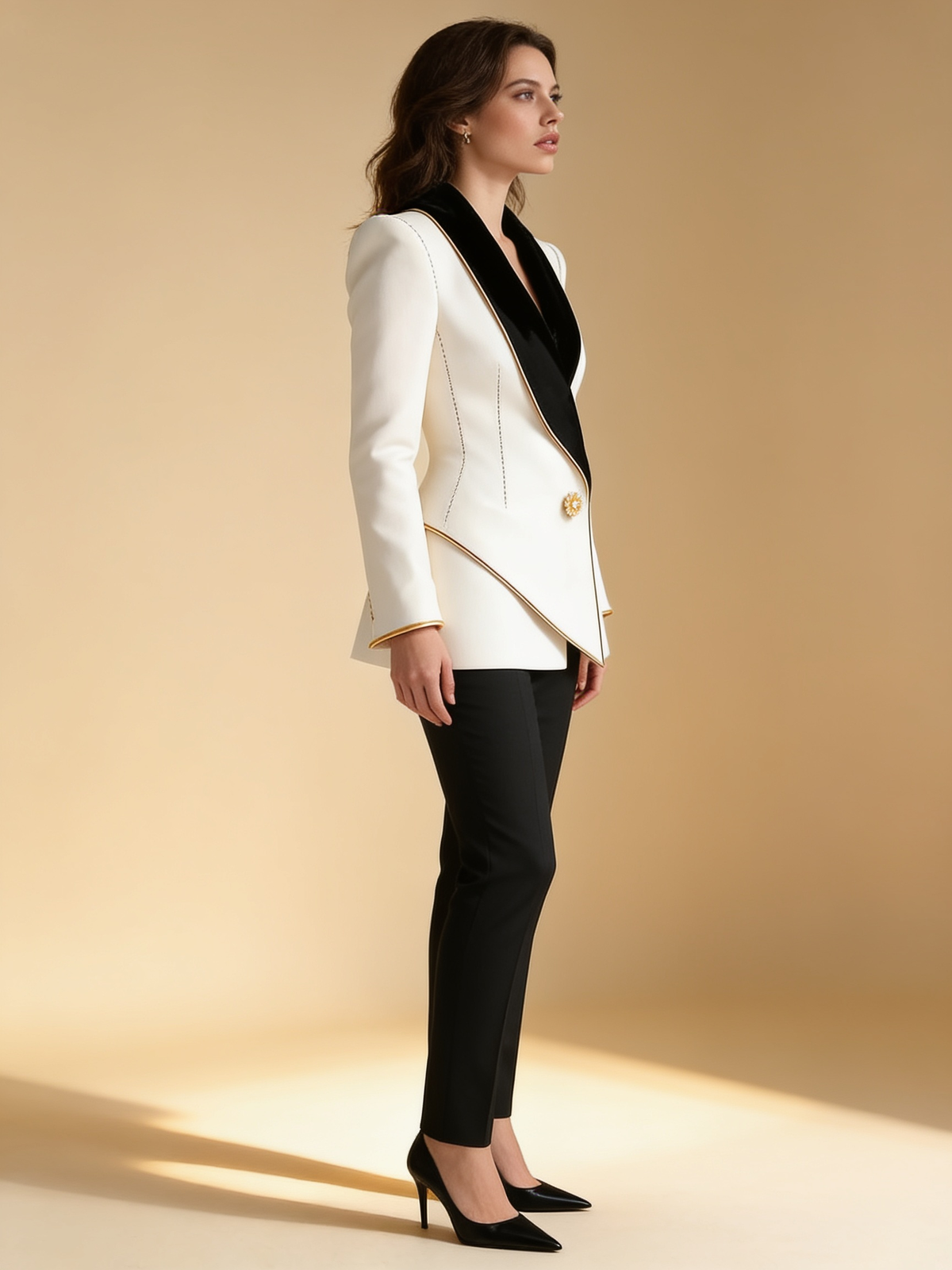 Lumina Wear Elena asymmetrical blazer with black contrast lapels