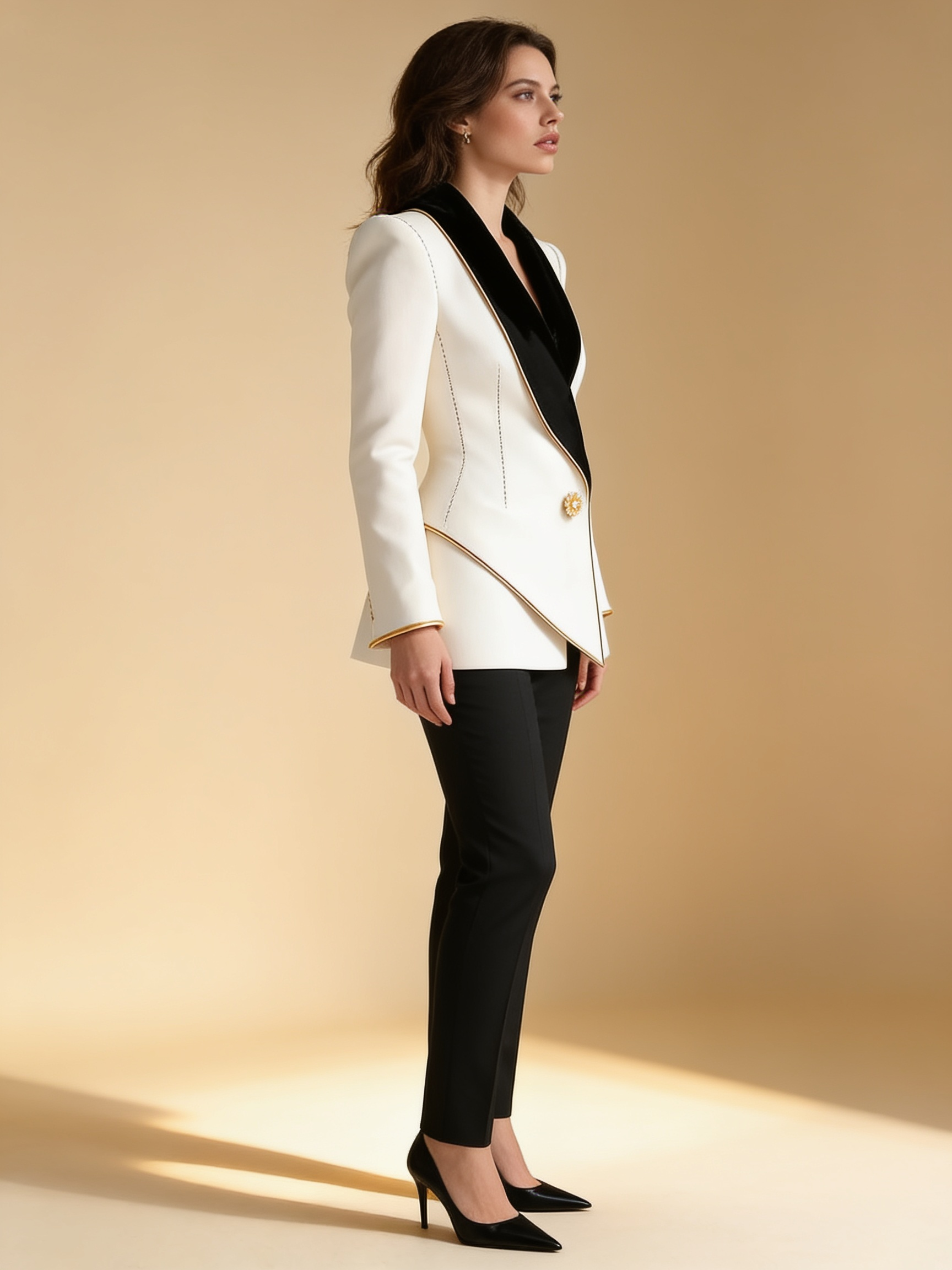 Lumina Wear Mireya asymmetrical white blazer shown from the front