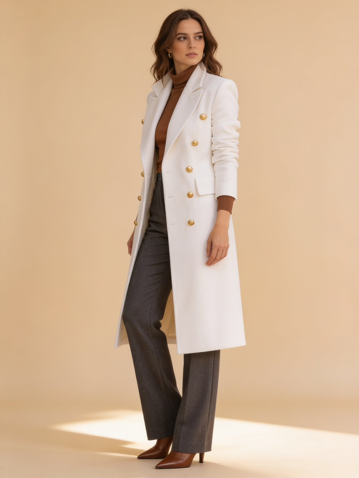 Lumina Wear Elena Luxe longline coat with double-breasted front and peak lapels in Lumina style