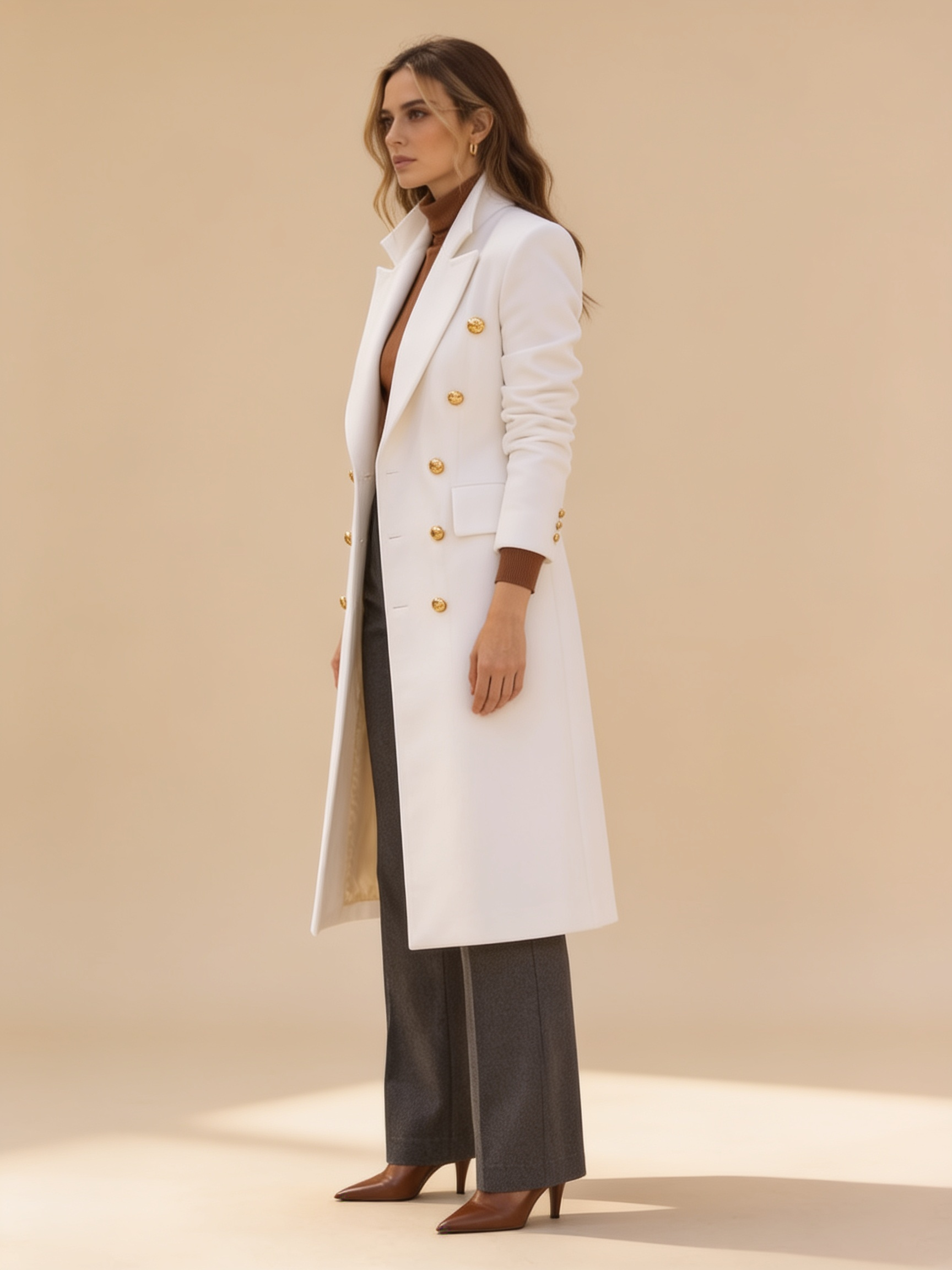 Lumina Wear Elena Luxe double-breasted longline coat with peak lapels in Lumina finish