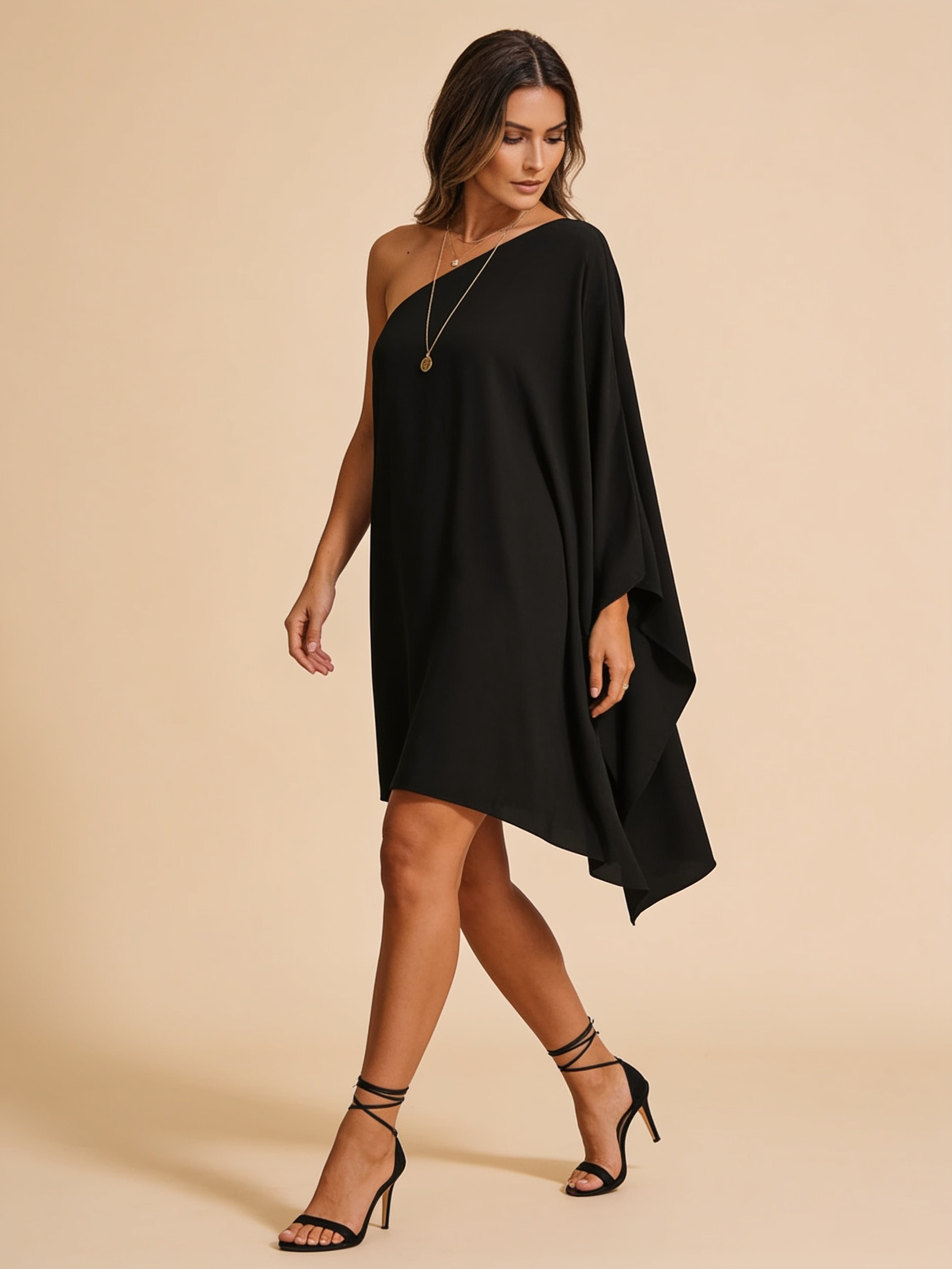 Lumina Wear Eclipse Nightfall one-shoulder draped mini dress in a sleek evening style