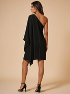 Lumina Wear Eclipse Nightfall one-shoulder draped mini dress in a sleek, asymmetrical silhouette