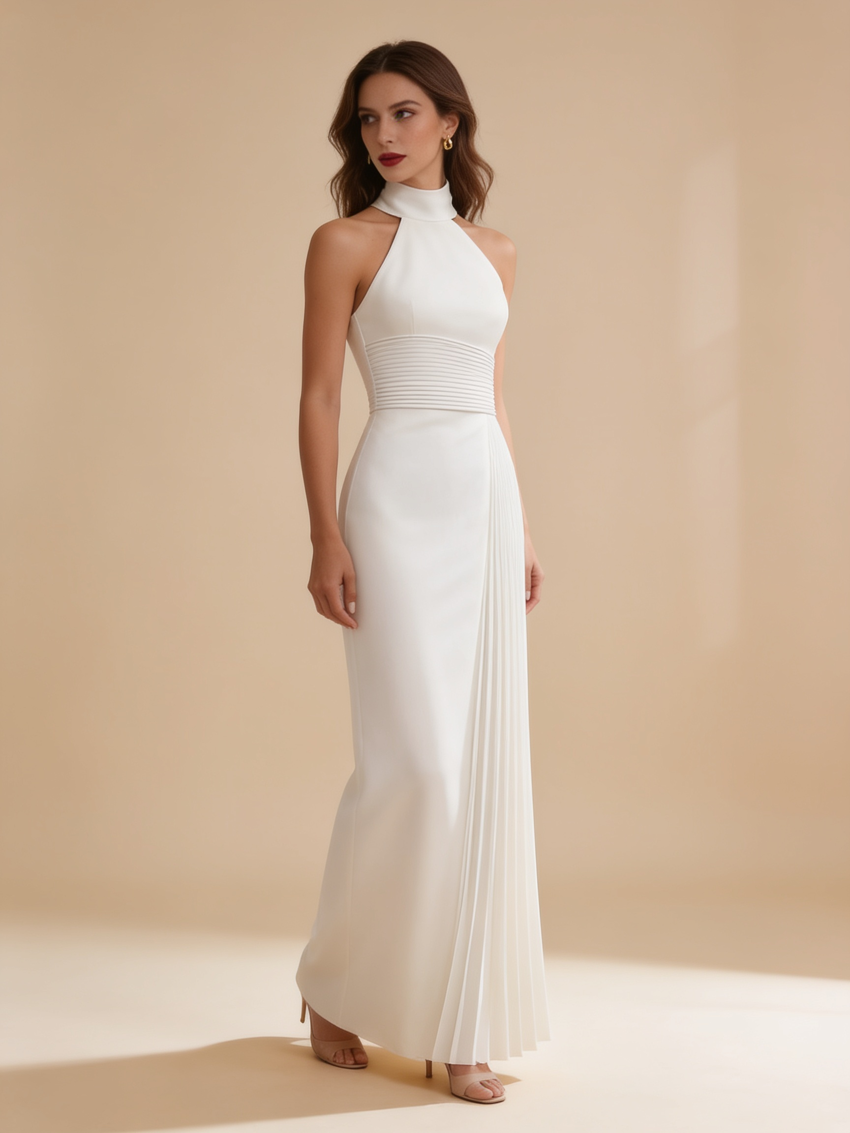 Lumina Wear Isabelle pleated halter-neck gown in an elegant floor-length dress silhouette