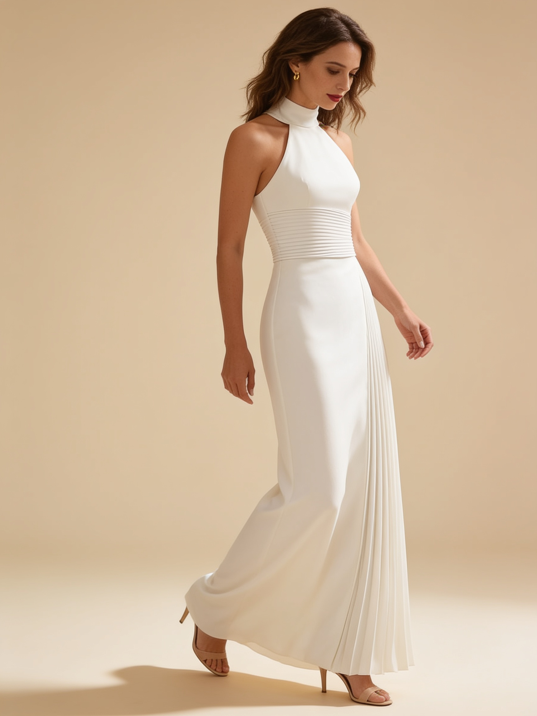 Lumina Wear Isabelle pleated halter-neck gown in an elegant full-length dress silhouette