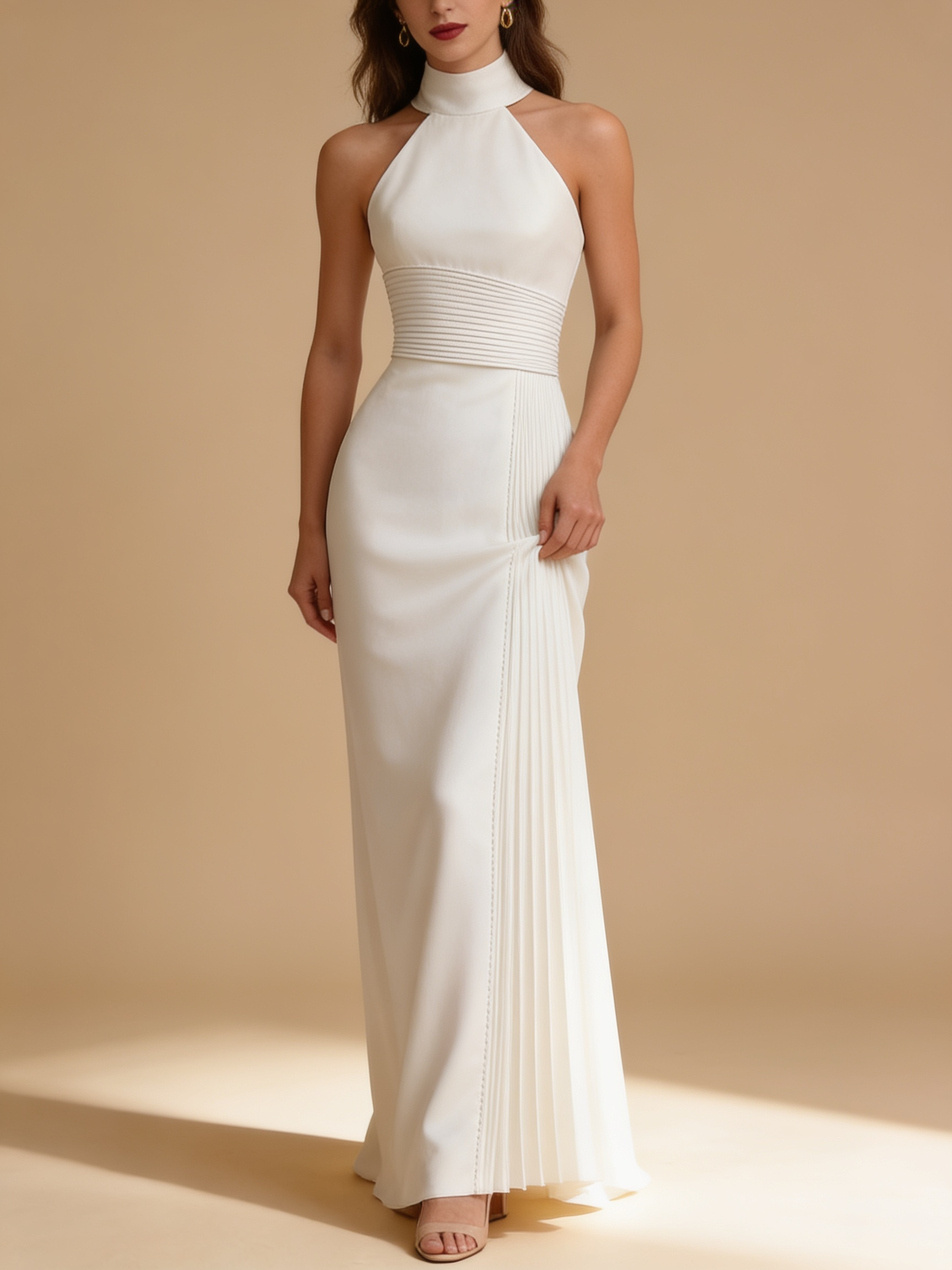 Lumina Wear Isabelle pleated halter-neck gown in an elegant flowing dress silhouette