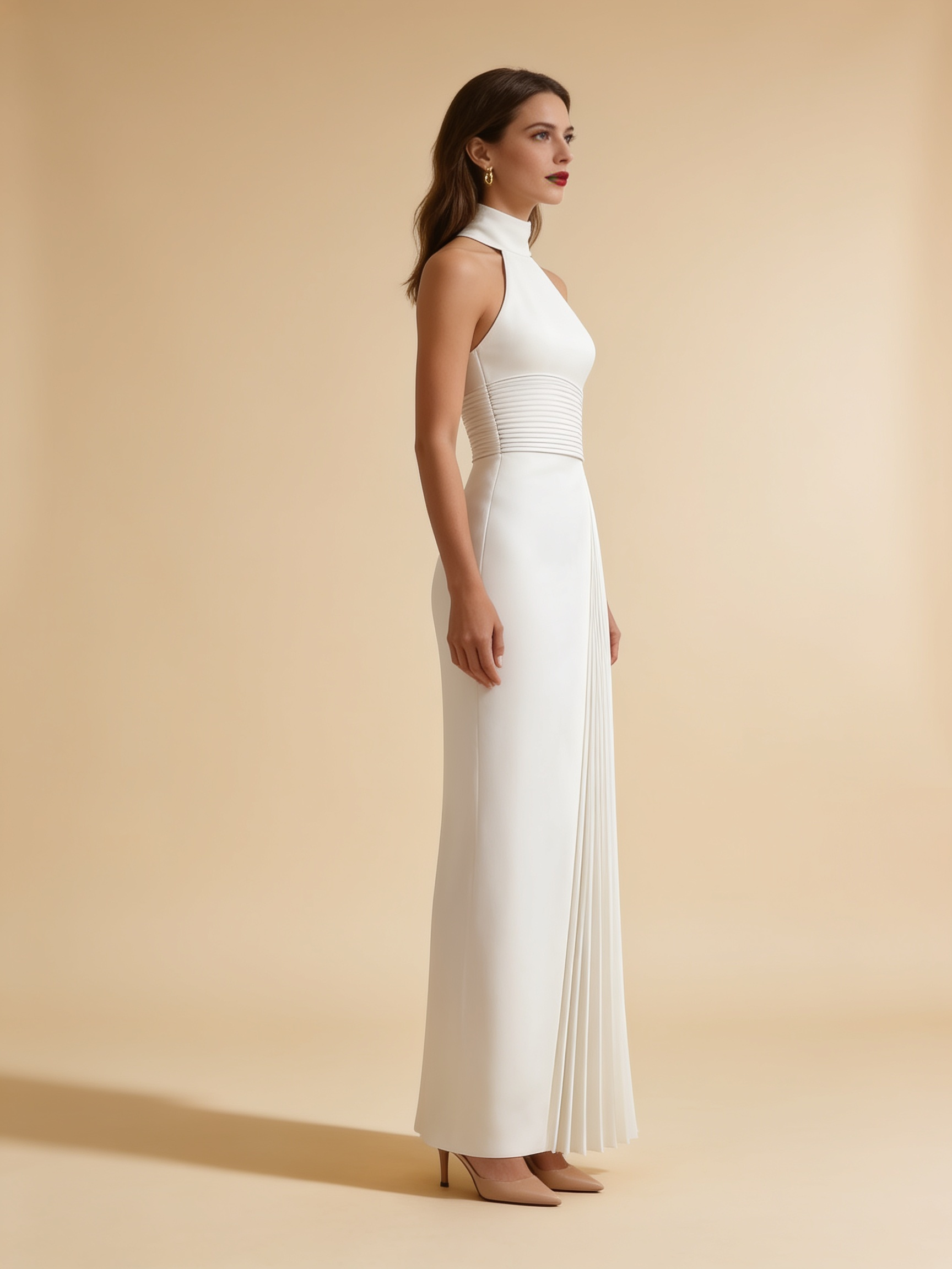 Lumina Wear Isabelle pleated halter-neck gown in an elegant floor-length dress silhouette