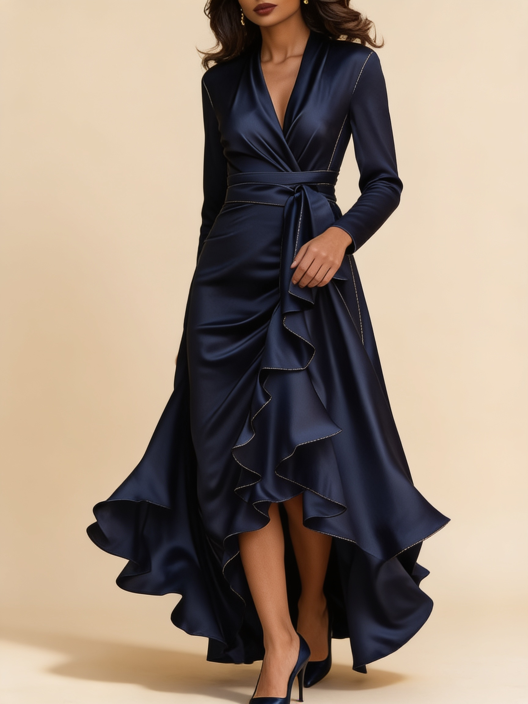 Lumina Wear Adriene satin maxi dress with ruffle hem in a flowing silhouette