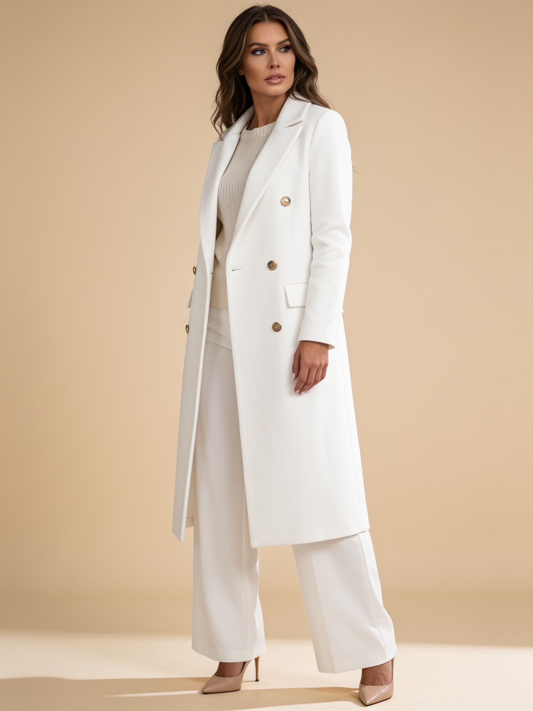 Lumina Wear Elena Prestige longline double-breasted coat in Lumina style