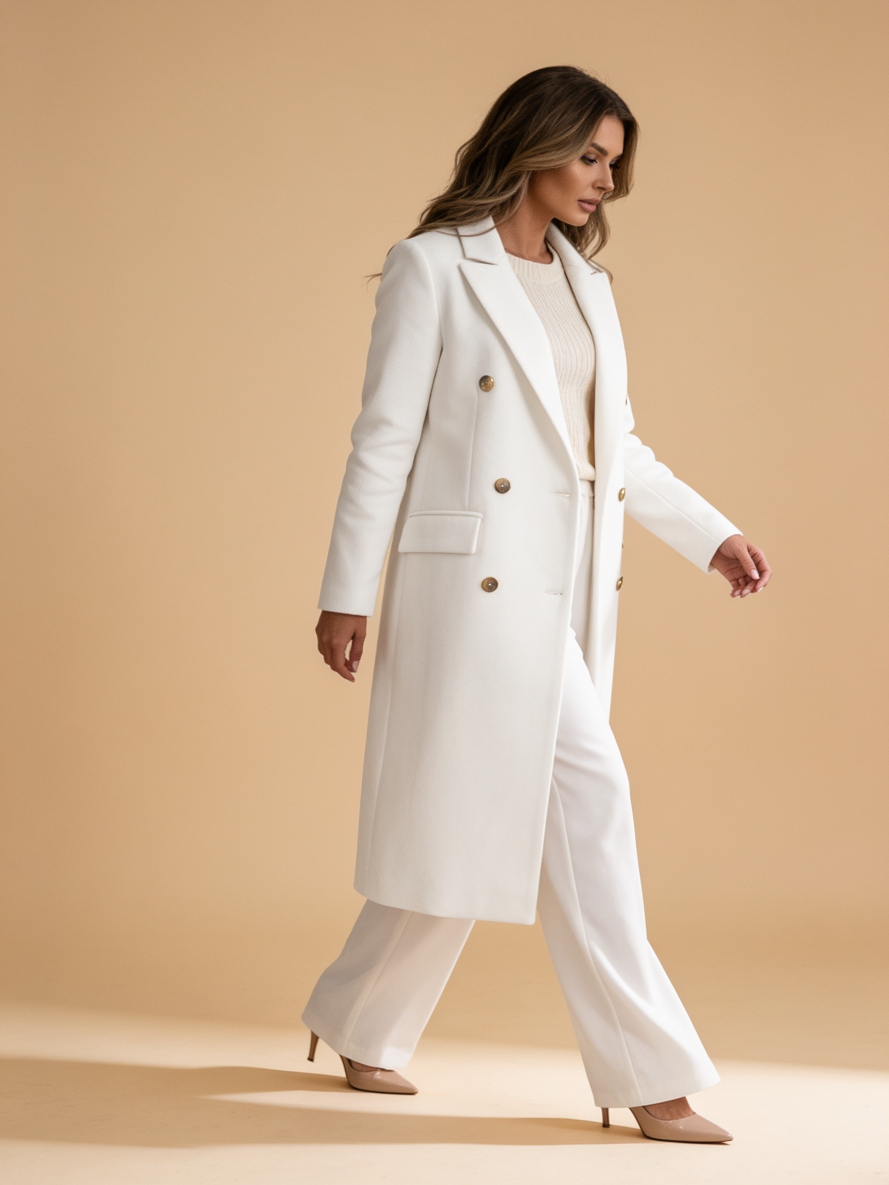 Lumina Wear Elena Prestige longline double-breasted coat in Lumina, front view