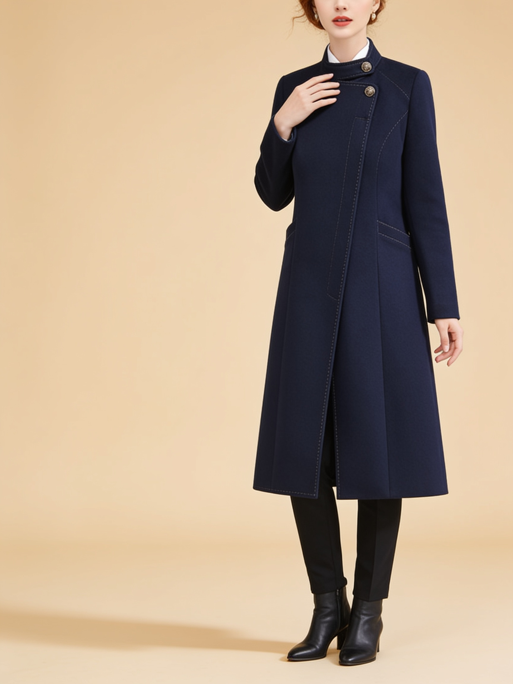 Lumina Wear Sophia button maxi coat in a long silhouette with front button closure