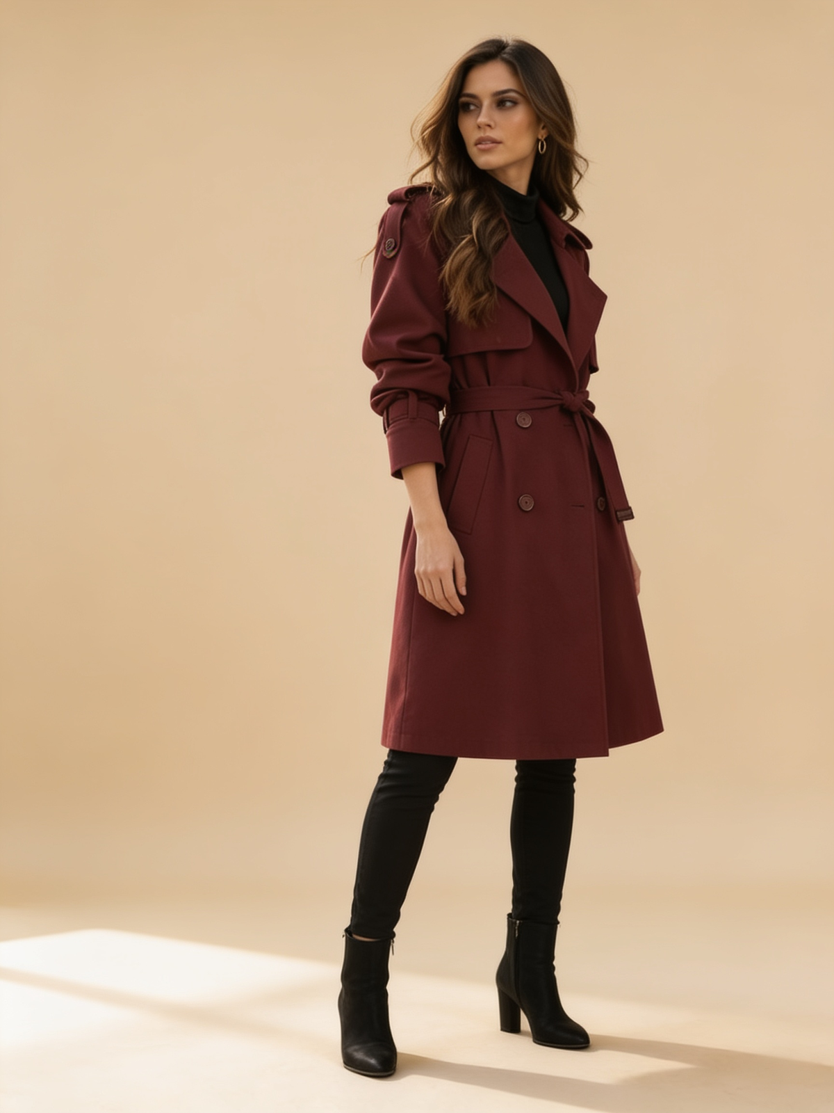 Lumina Wear Elena Rouge double-breasted belted trench coat in red