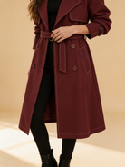 Elena Rouge double-breasted belted trench coat in red by Lumina Wear