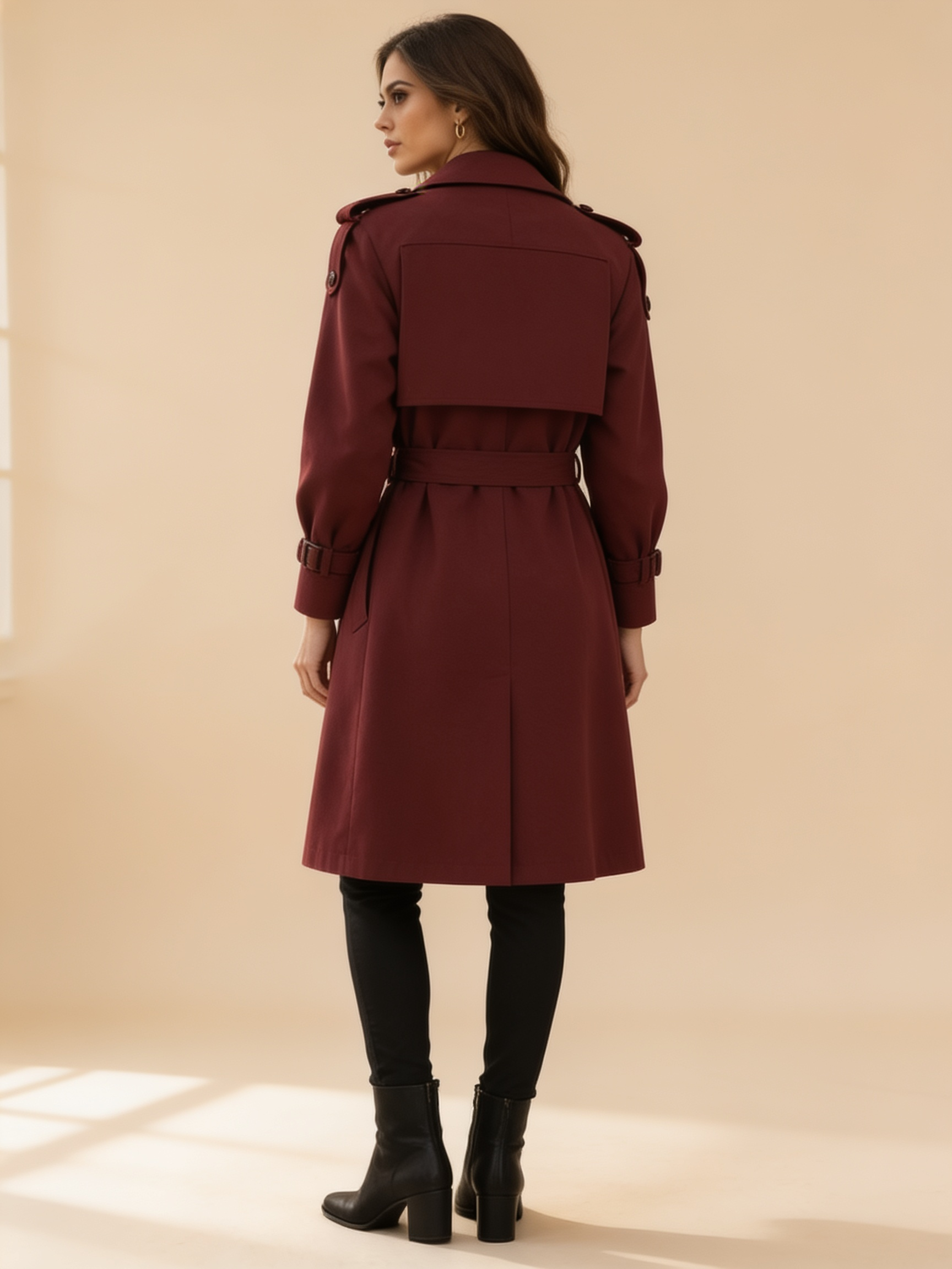 Elena Rouge double-breasted belted trench coat in red by Lumina Wear