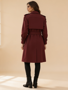 Elena Rouge double-breasted belted trench coat in red by Lumina Wear
