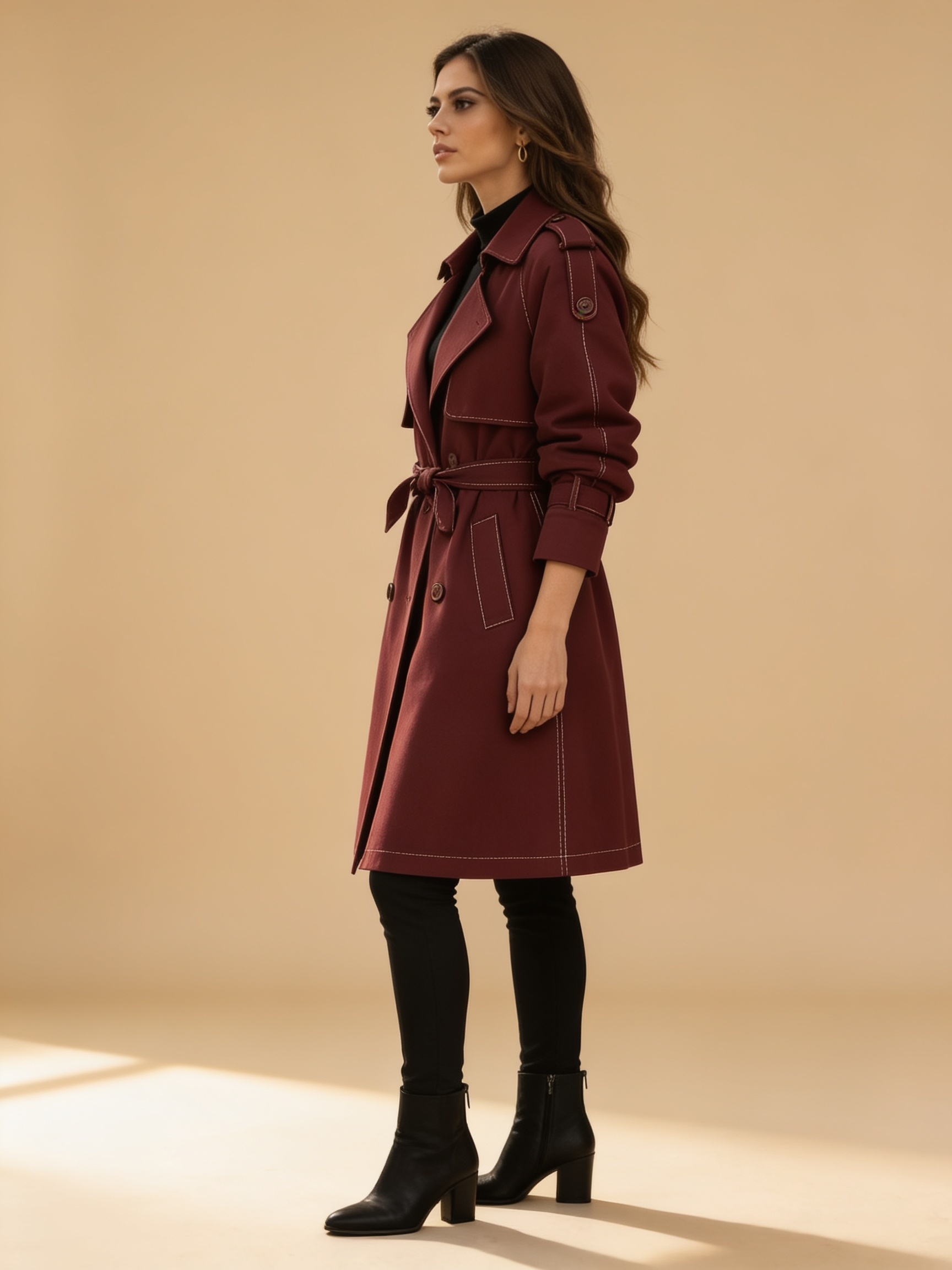 Lumina Wear Elena Rouge double-breasted belted trench coat in red‑orange