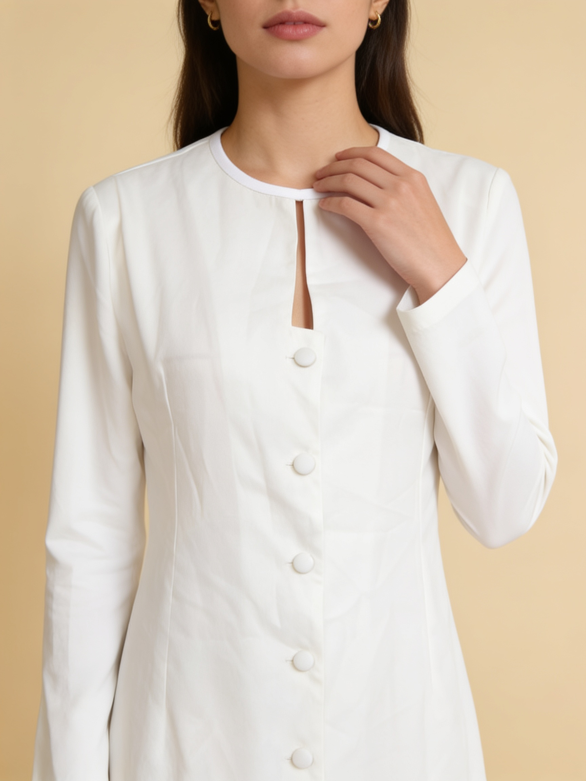 Lumina Wear Aurora button-front long-sleeve mini dress in a stylish silhouette