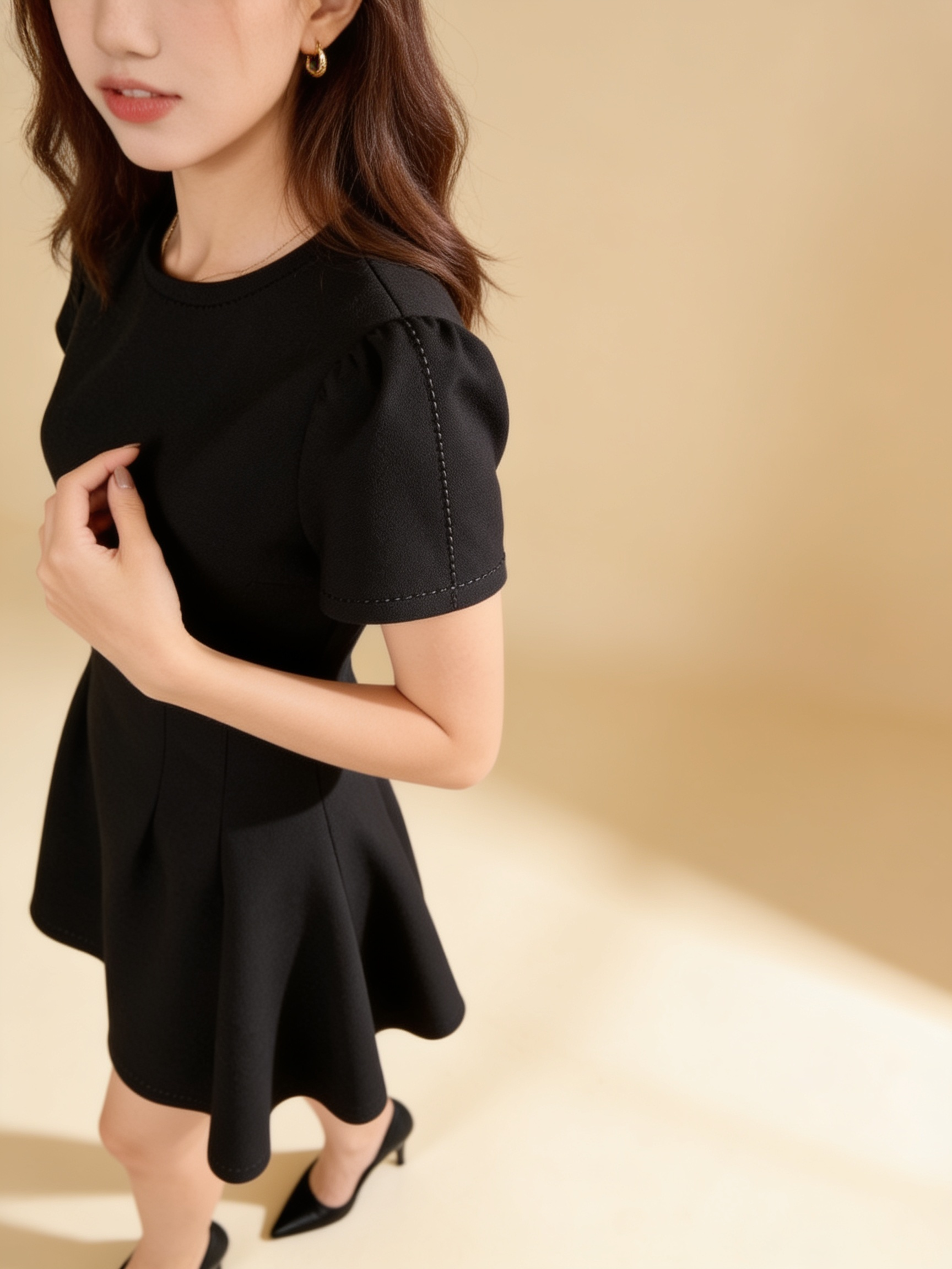 Lumina Wear Isabelle high neck belted dress in a sleek, elegant silhouette