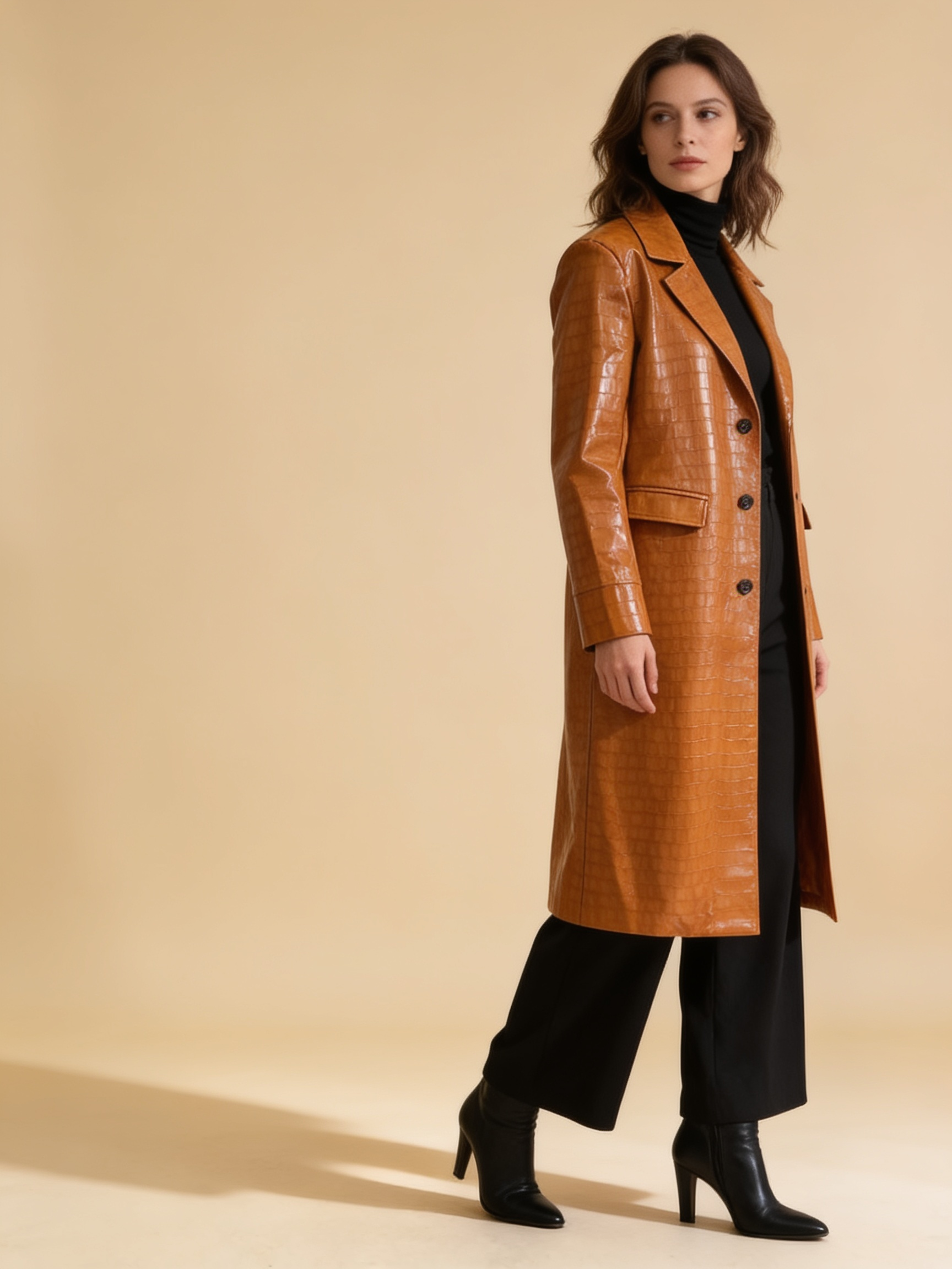 Lumina Wear croc-embossed faux leather trench coat with belted waist in Constance style