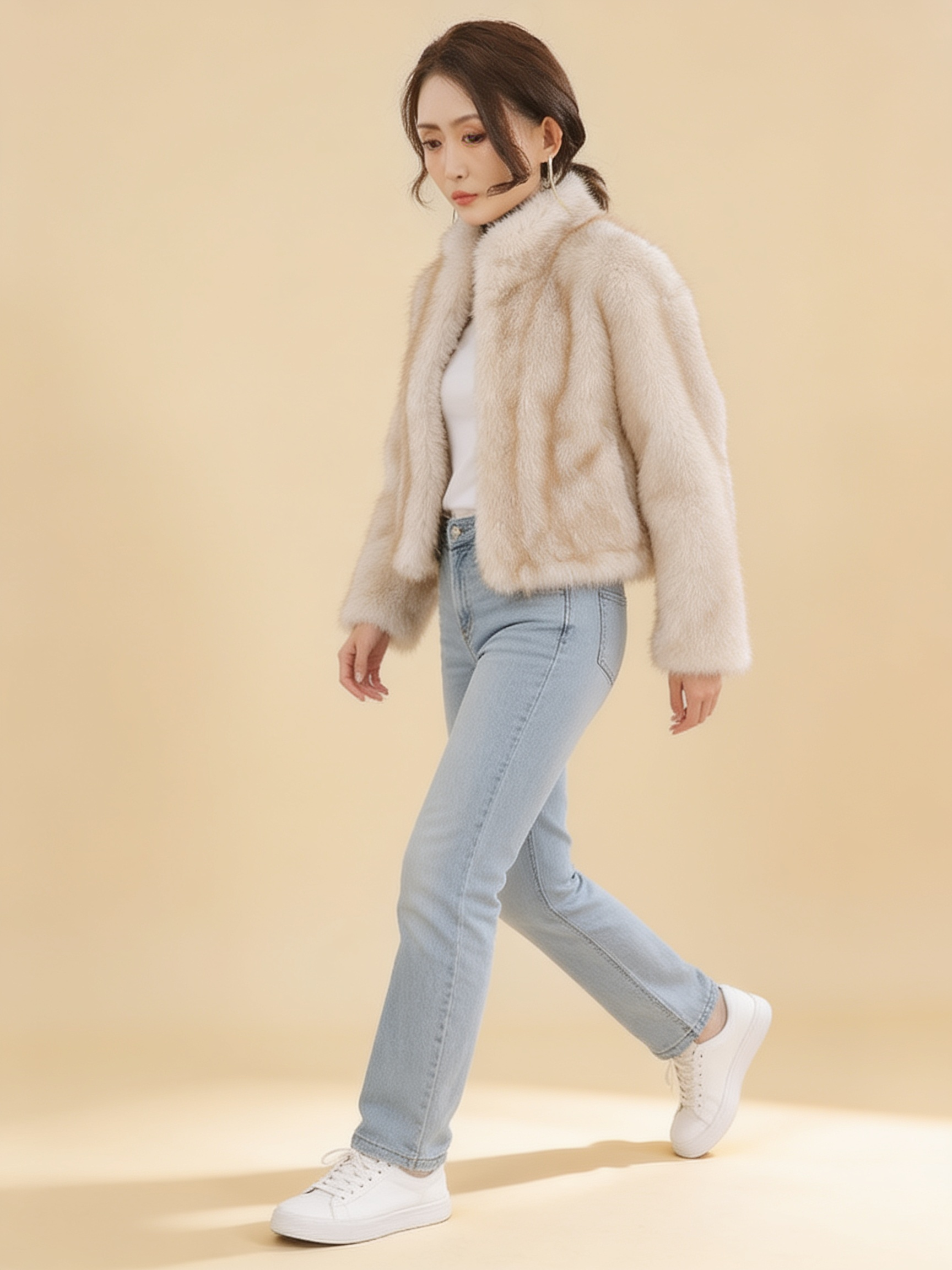 Lumina Wear Isabella plush cropped faux fur jacket with relaxed fit in a soft, textured finish