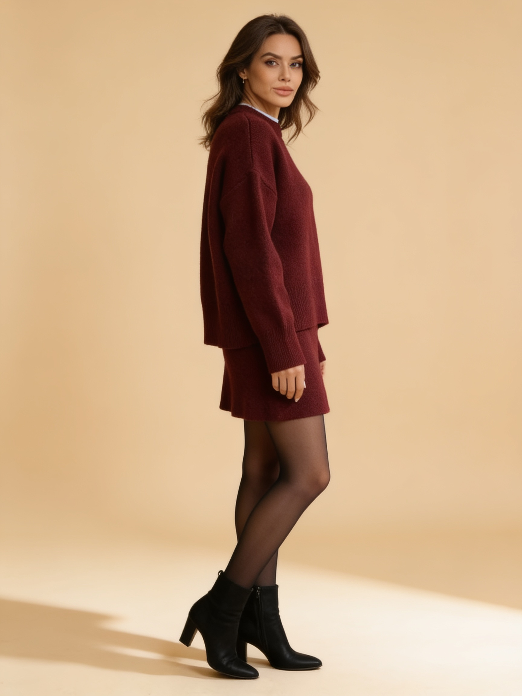 Lumina Wear Clara cozy knit sweater set with mini skirt in soft textured fabric
