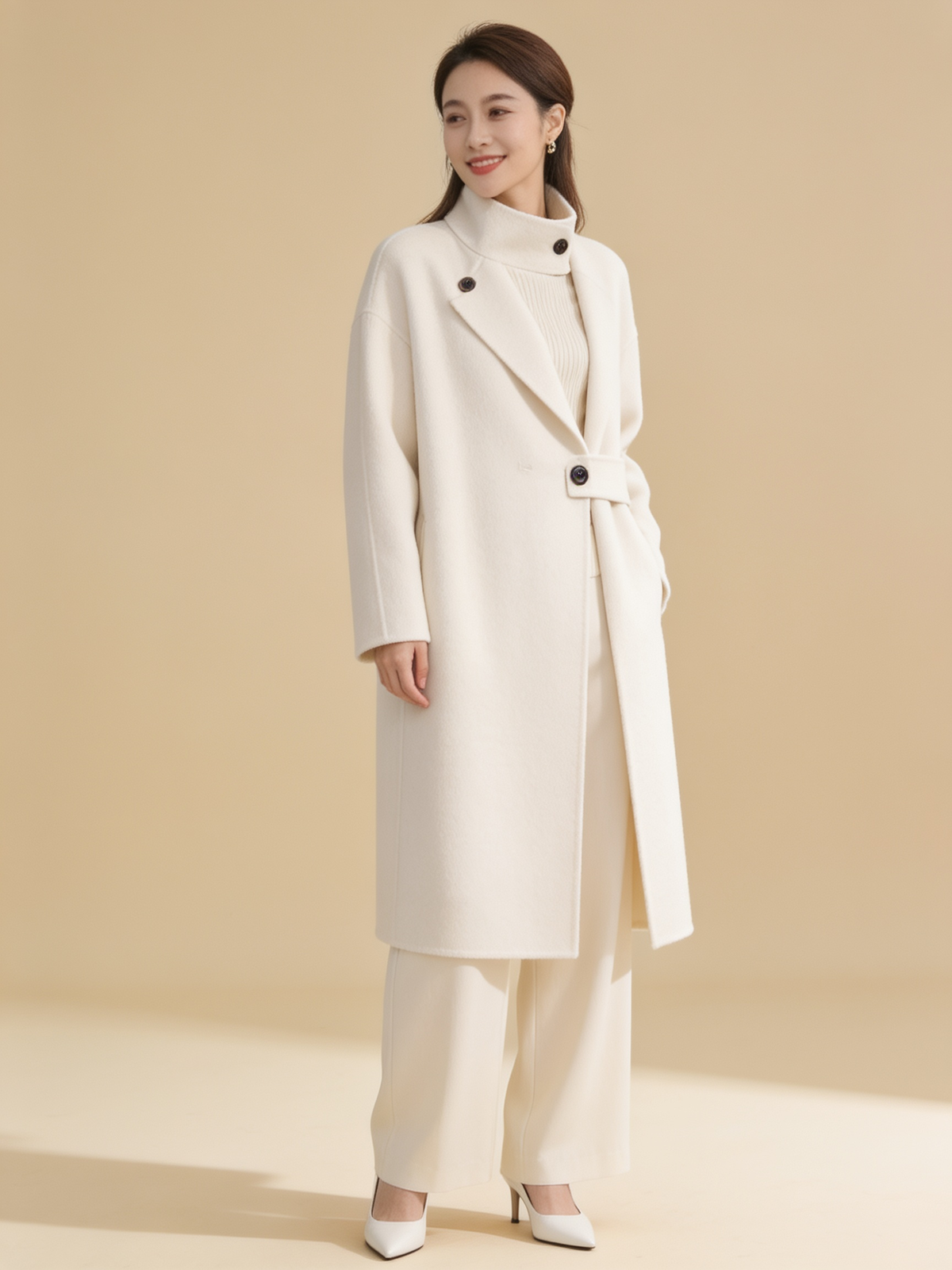 Lumina Wear Elena Frost structured asymmetrical button coat in a tailored silhouette