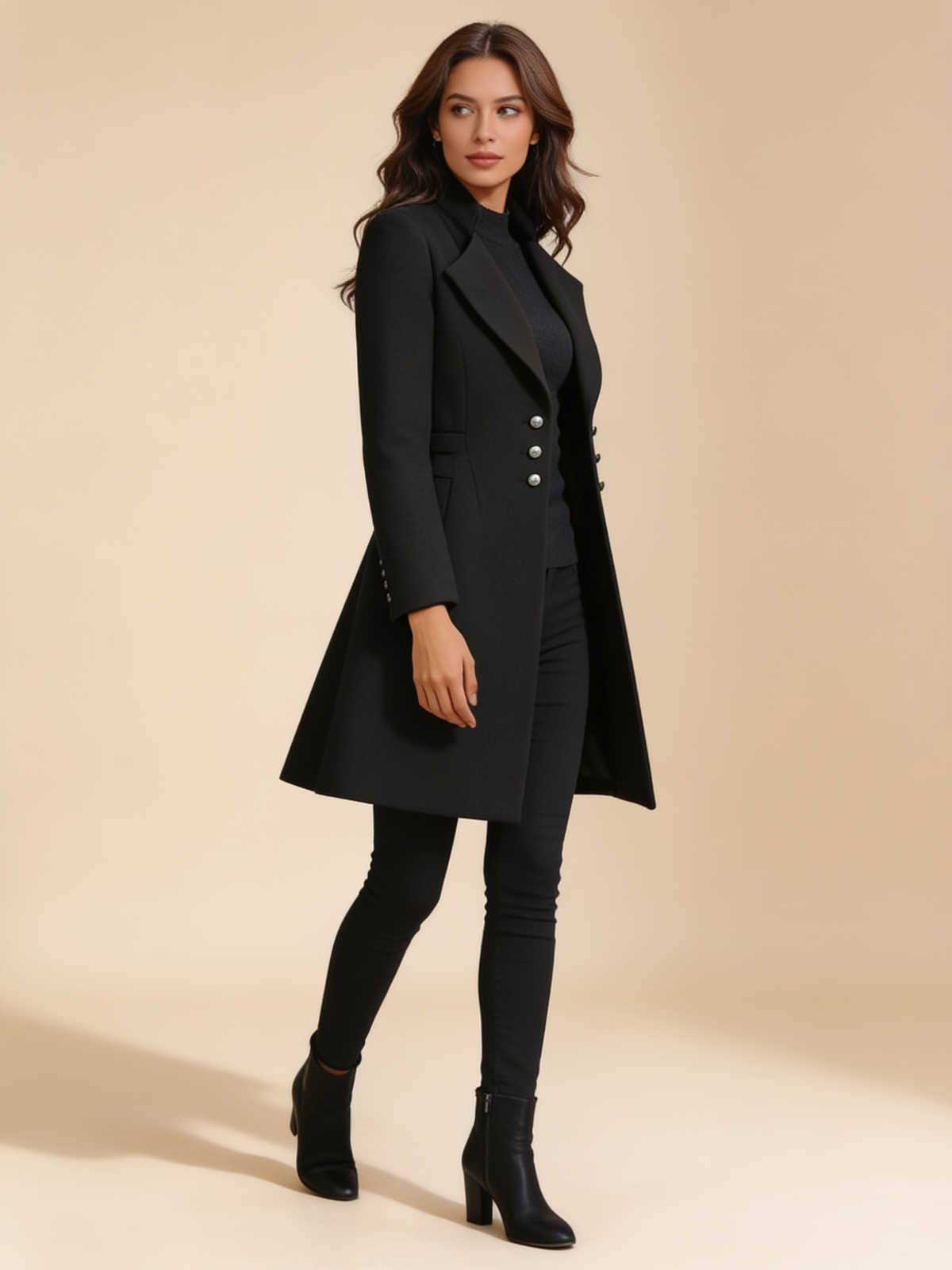 Lumina Wear Vinci luxurious Italian-inspired long sleeve coat in a refined tailored silhouette
