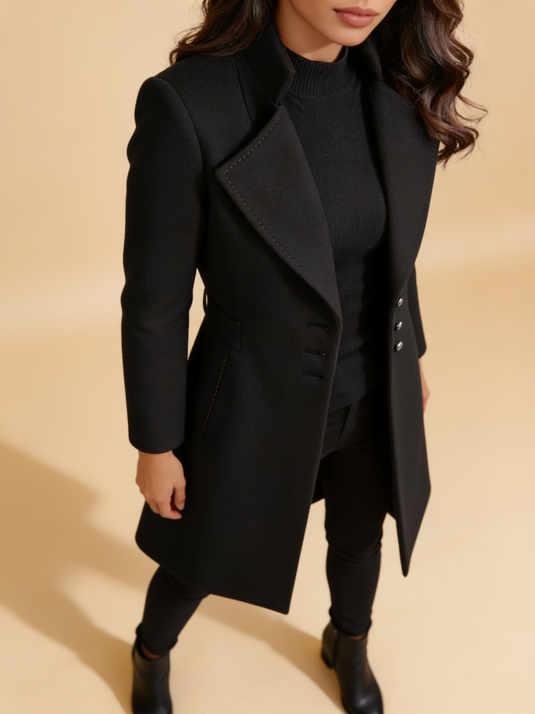 Lumina Wear Vinci luxurious Italian-inspired long sleeve coat in elegant tailored design