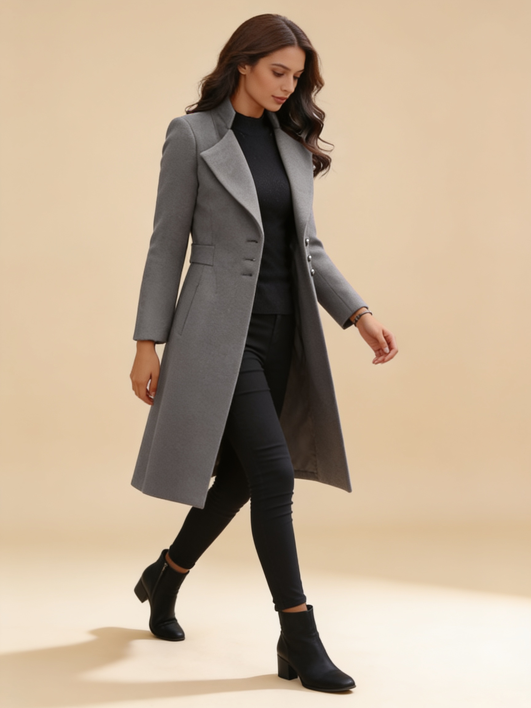 Lumina Wear Vinci luxurious Italian-inspired long sleeve coat in a refined, structured silhouette