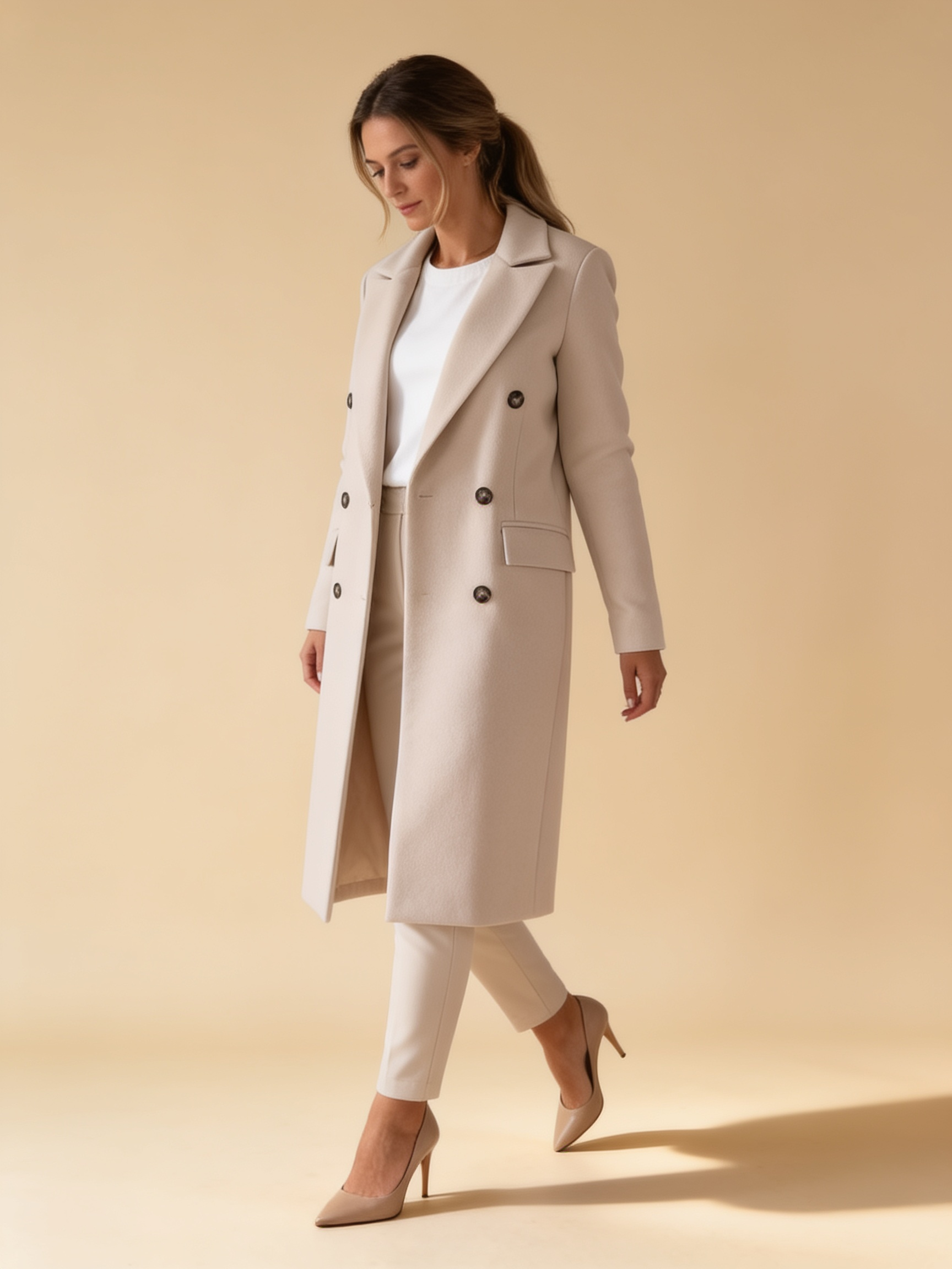 Lumina Wear Elena Prestige longline double-breasted coat in a refined silhouette
