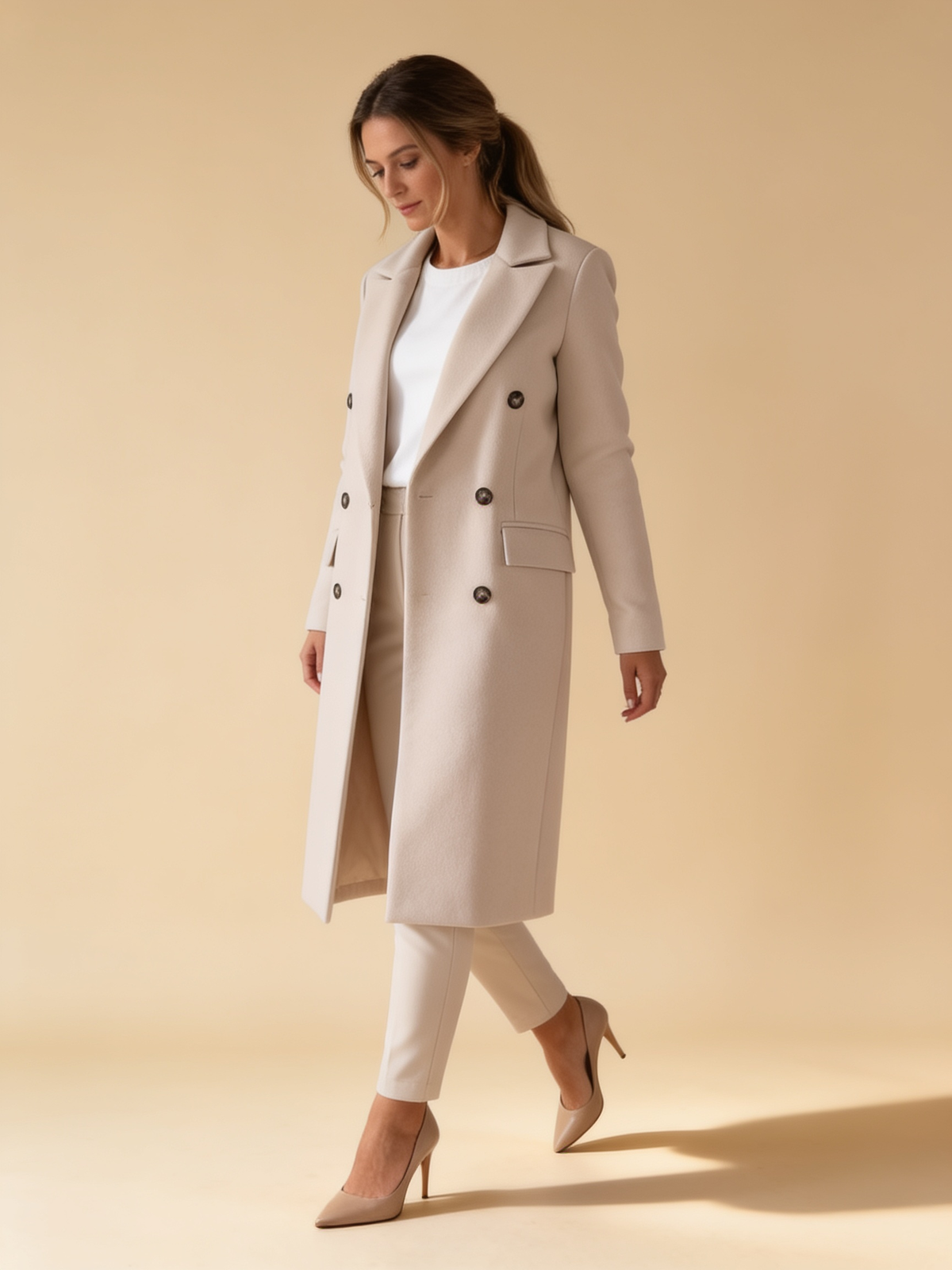 Lumina Wear Elena Prestige longline double-breasted coat in a refined silhouette