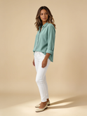 Lumina Wear Hazel relaxed button-front blouse with roll-up sleeves