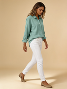 Lumina Wear Hazel relaxed button-front blouse with roll-up sleeves