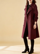 Lumina Wear structured burgundy trench coat with feminine fit and classic lapel collar